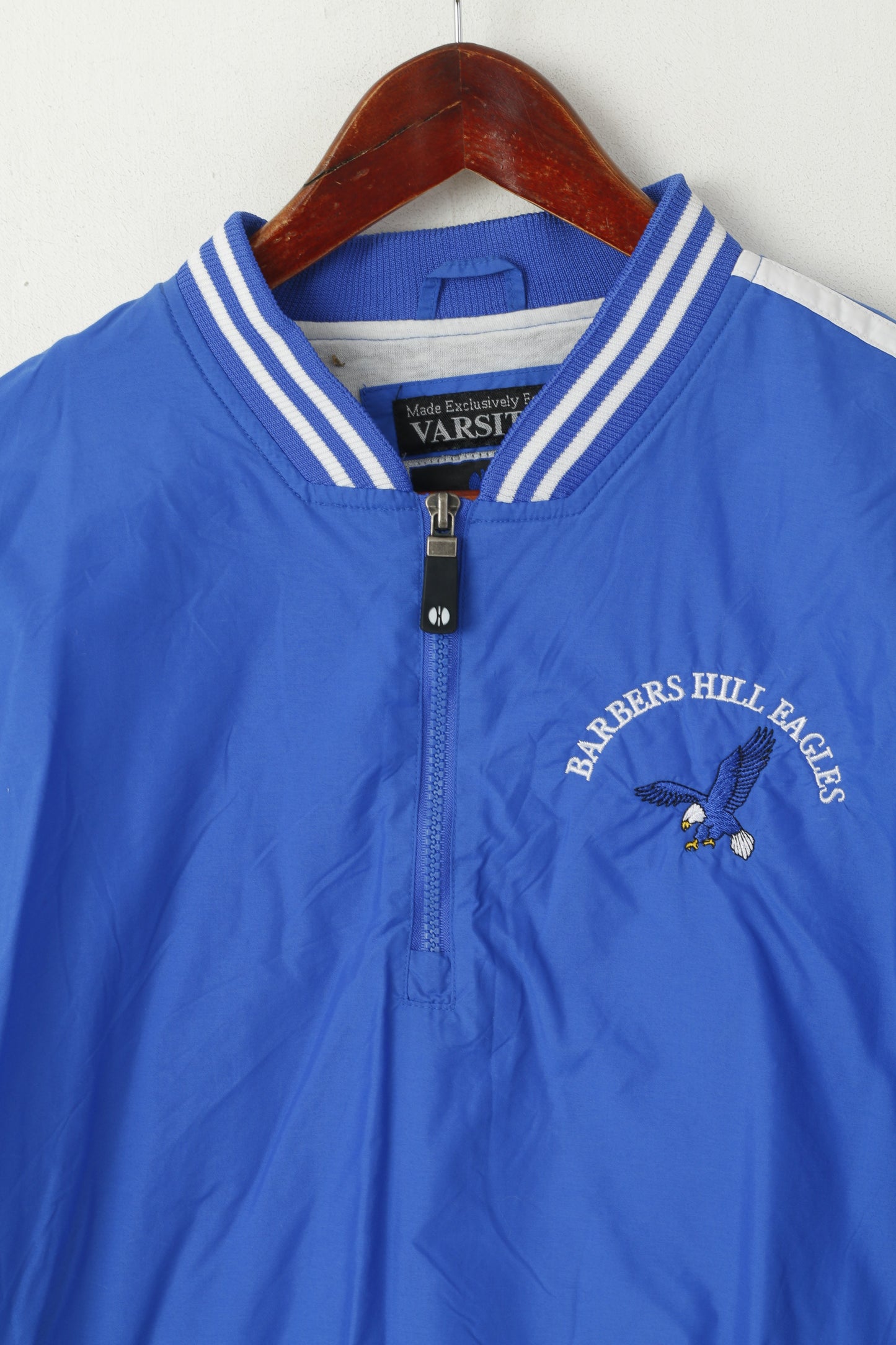 Holloway Varsity Men S Jacket Blue Nylon Barbers Hill Eagles Bomber Waterproof Pullover Top