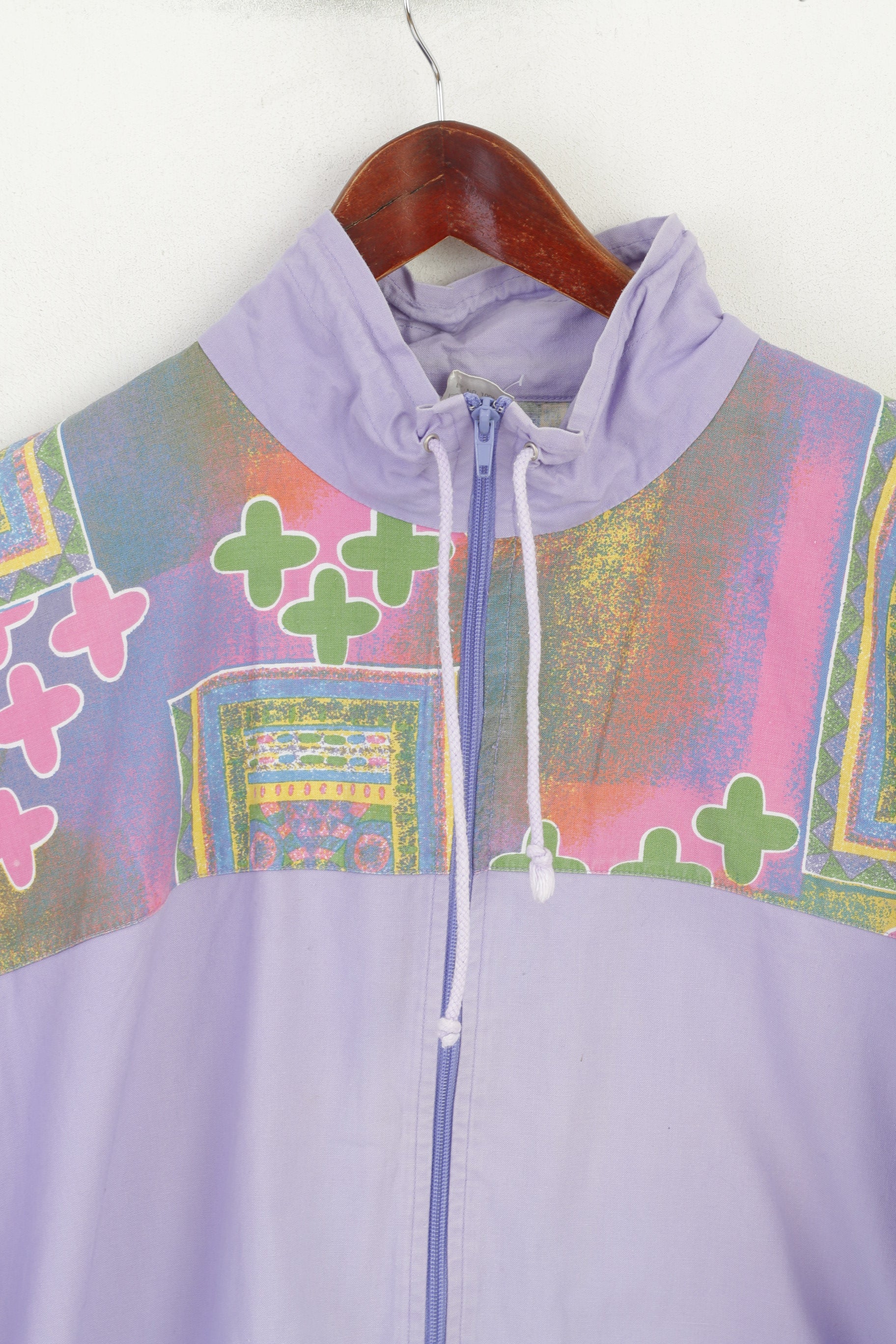 vintage Femmes 44/46 L Bomber Jacket Violet Cotton Festival Full Zip Retro Top