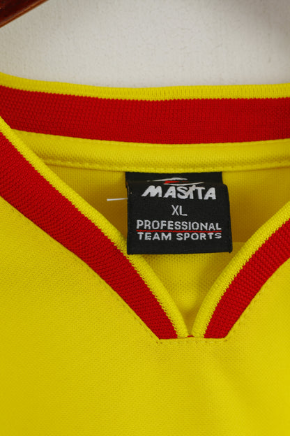 Masita Hommes XL Chemise à manches longues Jaune Brillant Col en V Équipe professionnelle Haut de sport