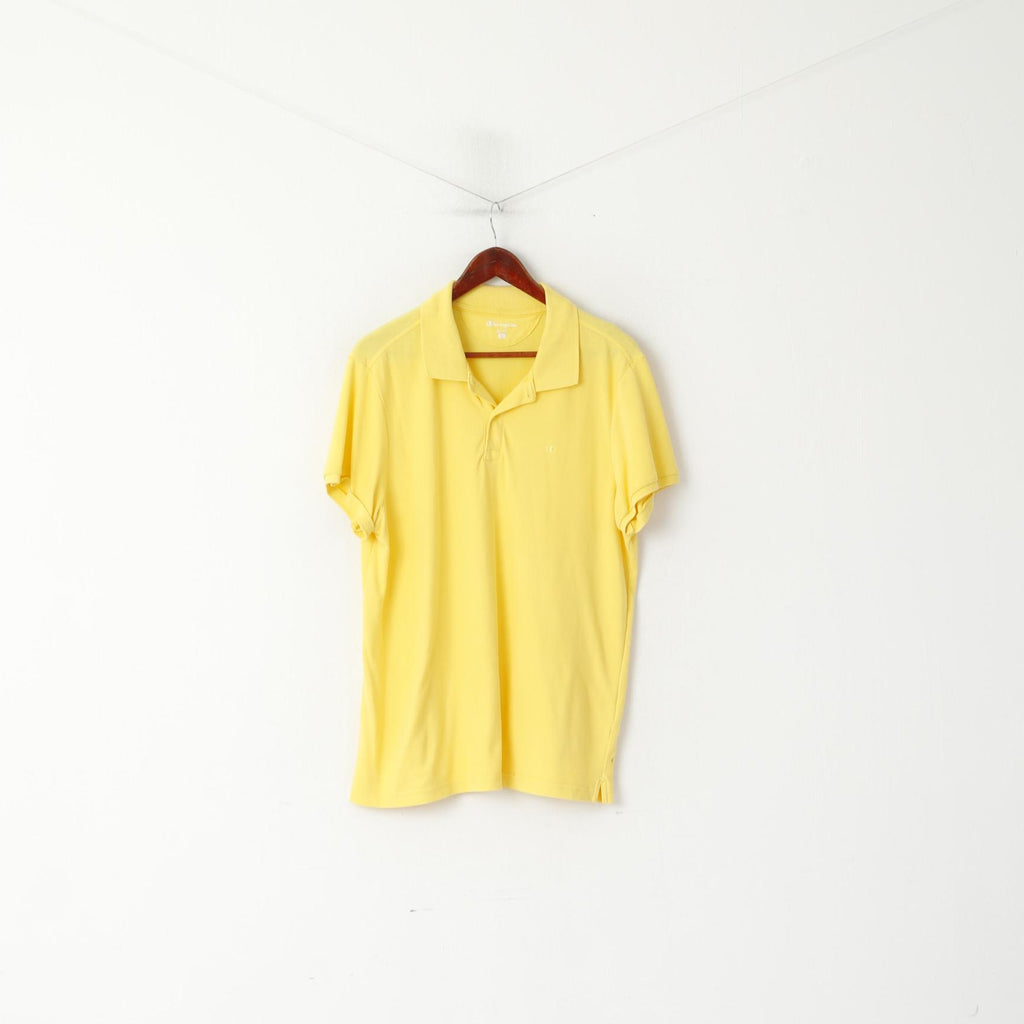Champion Men XL Polo Shirt Yellow Cotton Detailed Buttons Stretch Plain Sport Top