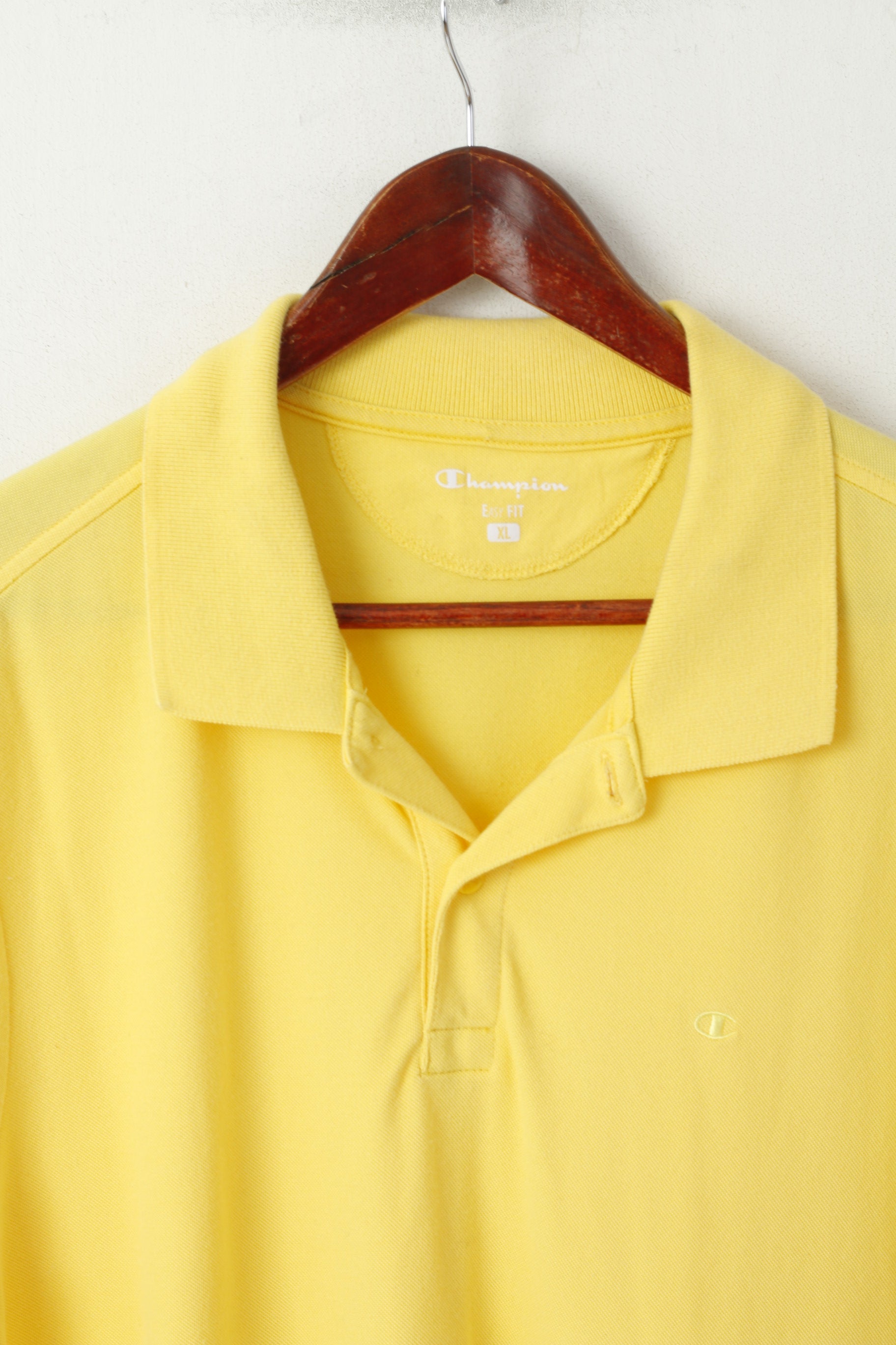 Champion Men XL Polo Shirt Yellow Cotton Detailed Buttons Stretch Plain Sport Top