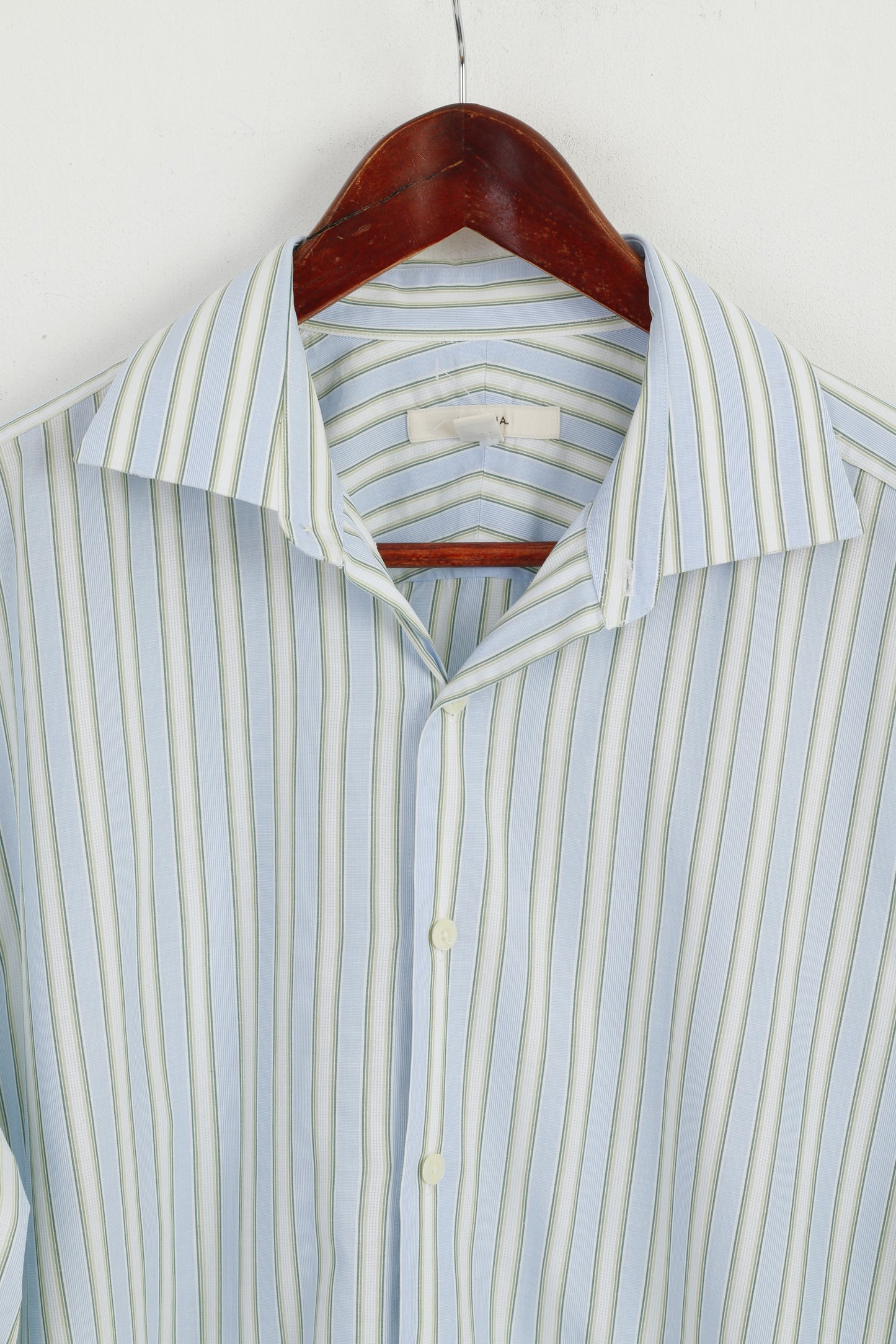 Merona Men L Casual Shirt Blue Striped Cotton Long Sleeve Elegant Top