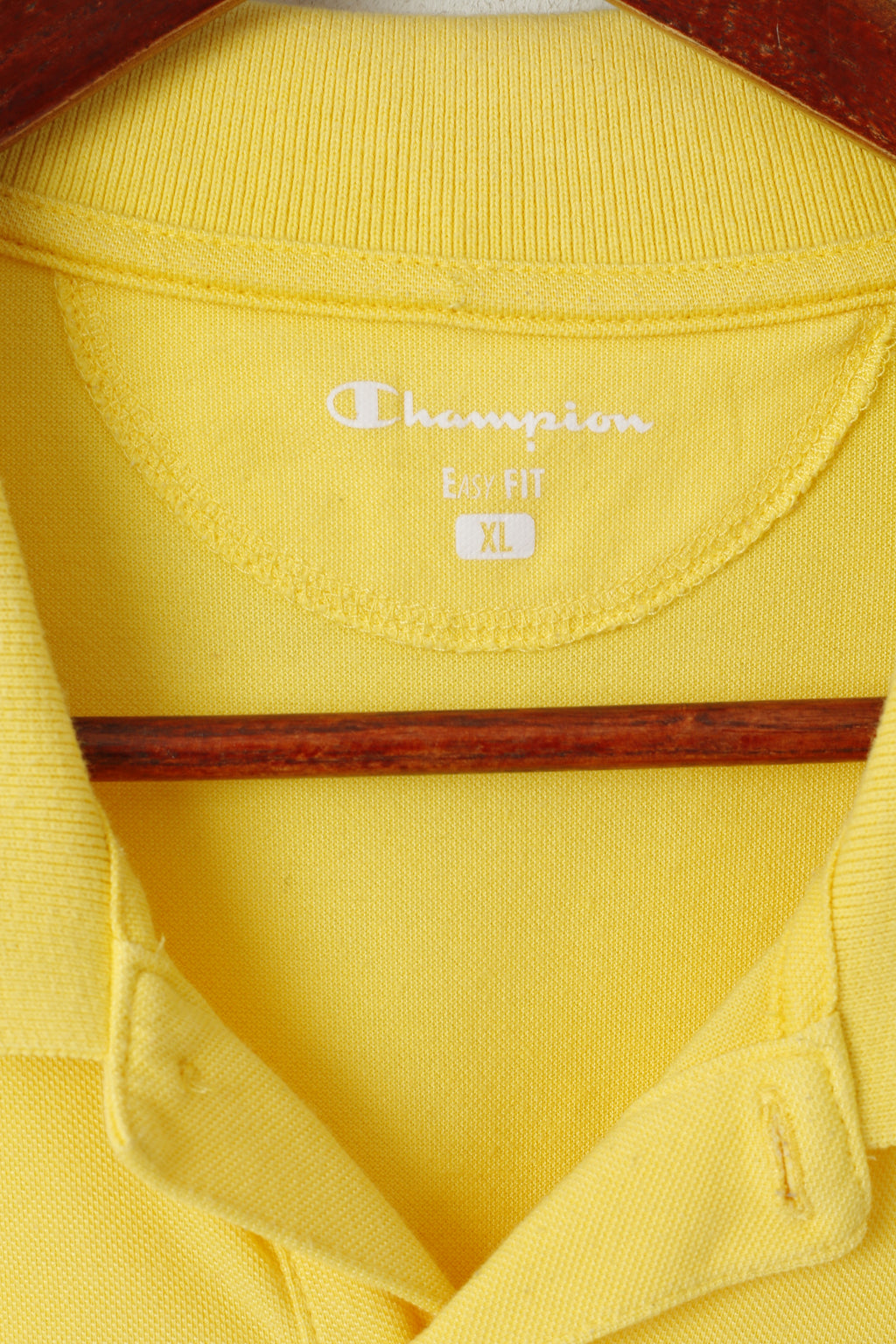 Champion Men XL Polo Shirt Yellow Cotton Detailed Buttons Stretch Plain Sport Top