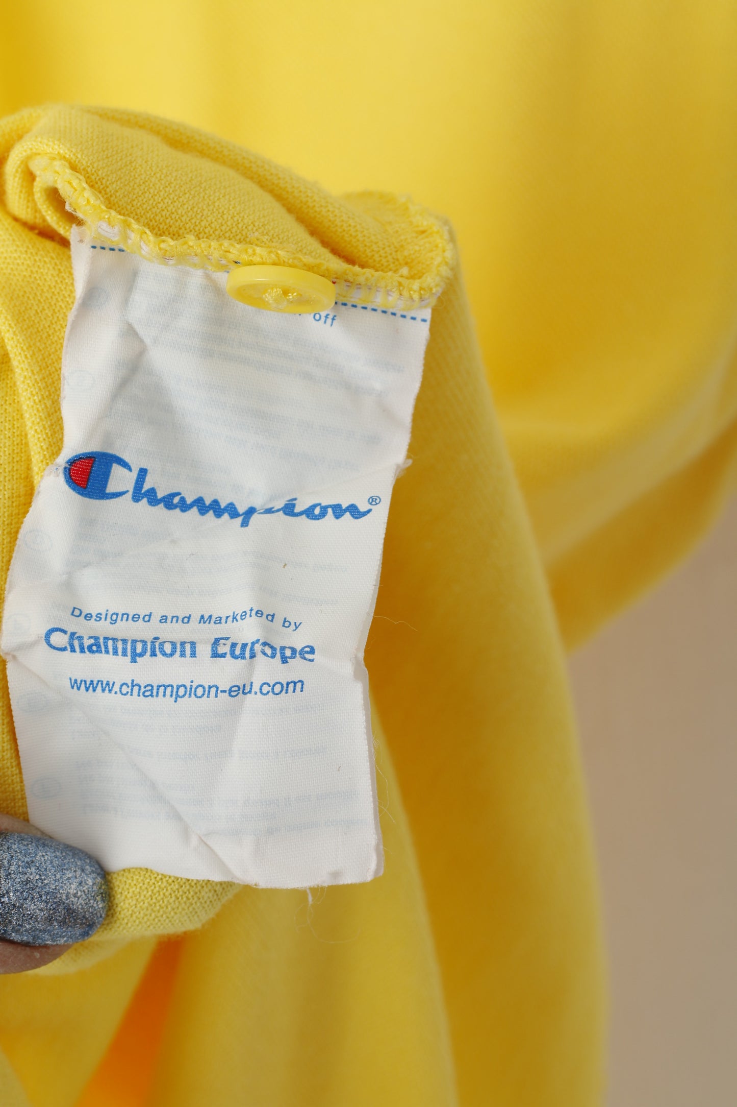 Champion Men XL Polo Shirt Yellow Cotton Detailed Buttons Stretch Plain Sport Top