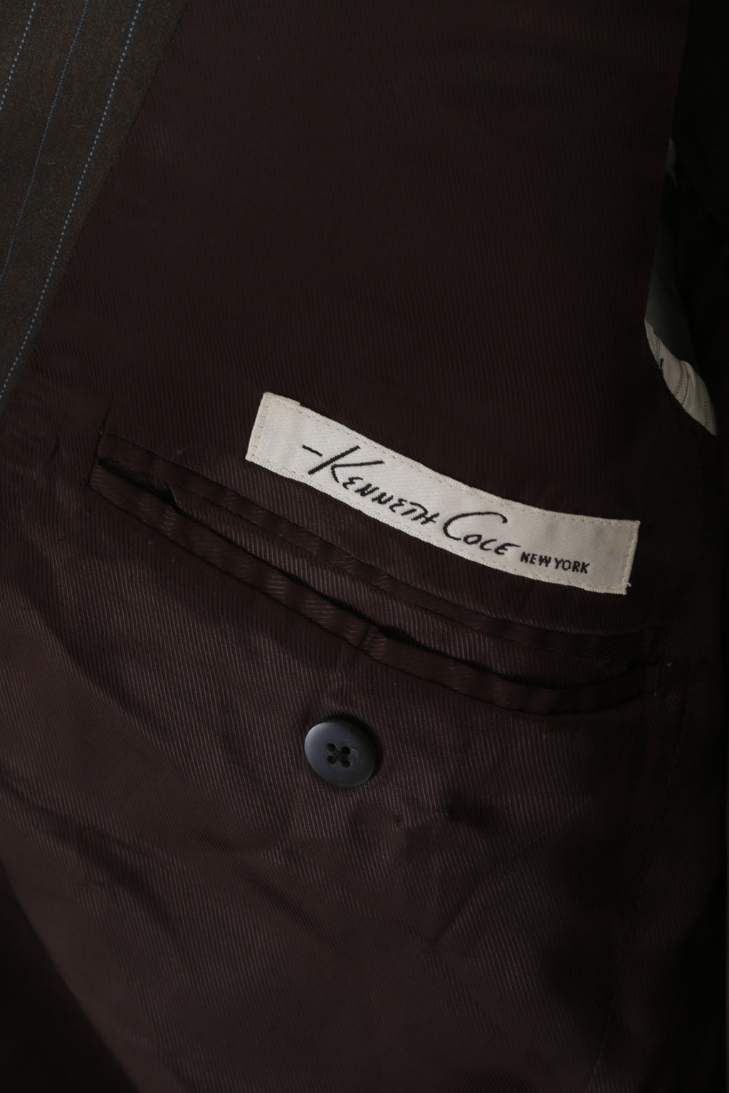 Kenneth Cole Men 44 Long Blazer Brown Wool Soft Striped Single Breasted Jacket