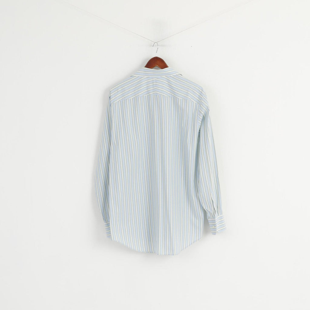 Merona Men L Casual Shirt Blue Striped Cotton Long Sleeve Elegant Top