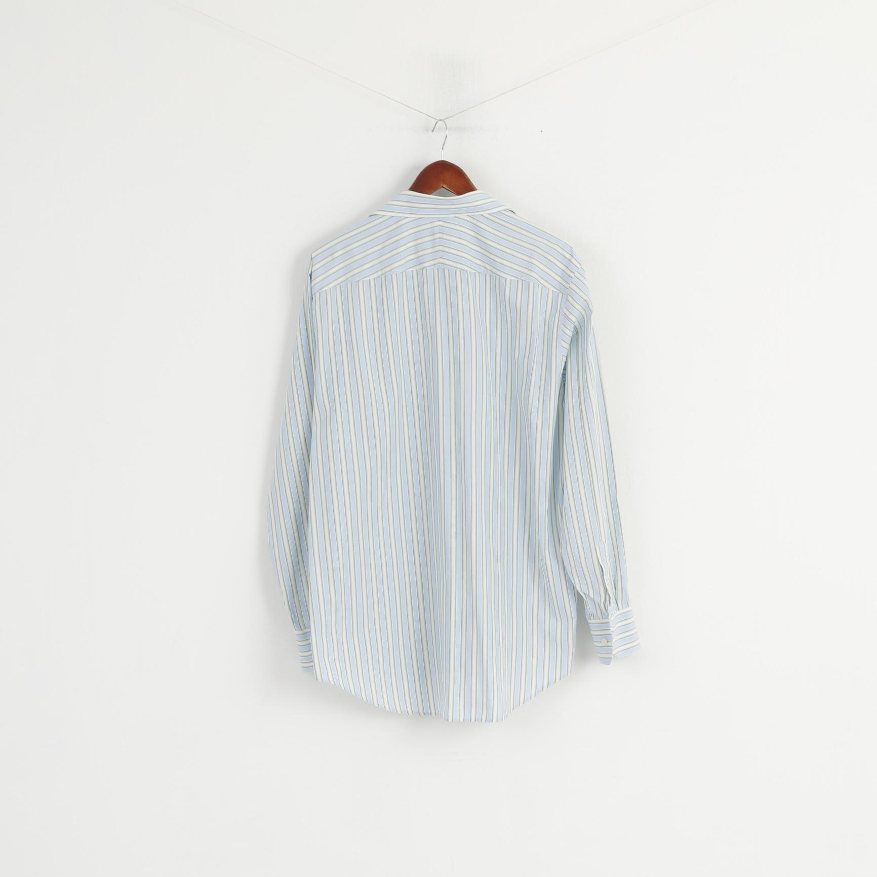 Merona Men L Casual Shirt Blue Striped Cotton Long Sleeve Elegant Top