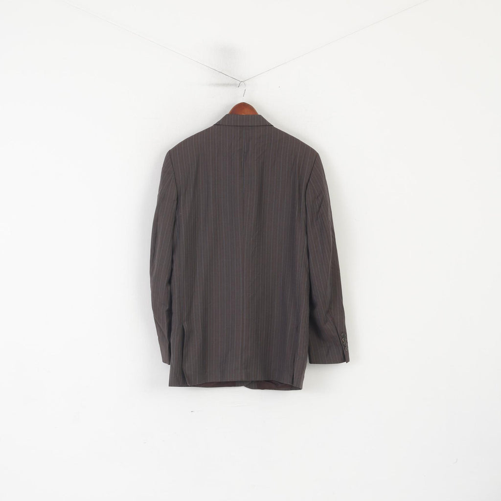 Kenneth Cole Men 44 Long Blazer Brown Wool Soft Striped Single Breasted Jacket