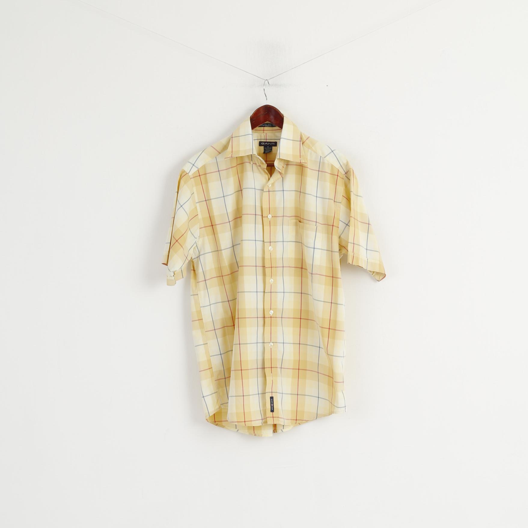 Gant Men M Casual Shirt Yellow Hampton '50 Twill Sport Fit Checkered Cotton Top