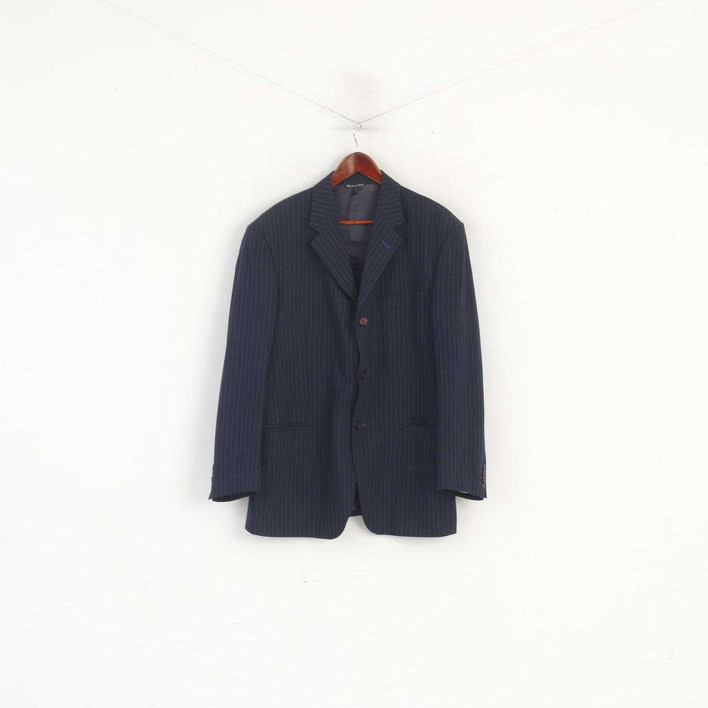 Gaudi Men 54 44 Blazer Navy Wool Striped Single Breasted Italy Vintage Jacket