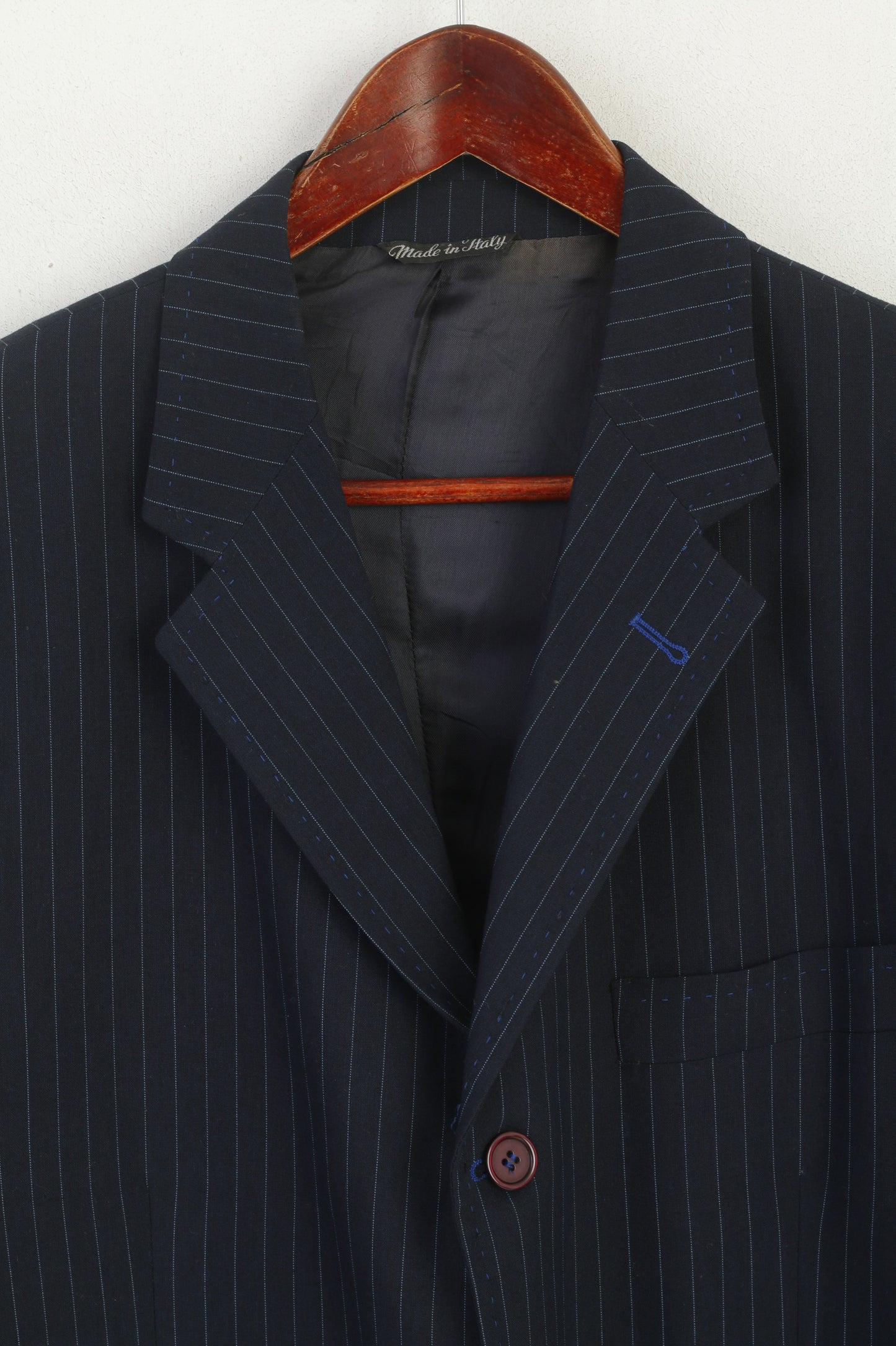 Gaudi Men 54 44 Blazer Navy Wool Striped Single Breasted Italy Vintage Jacket