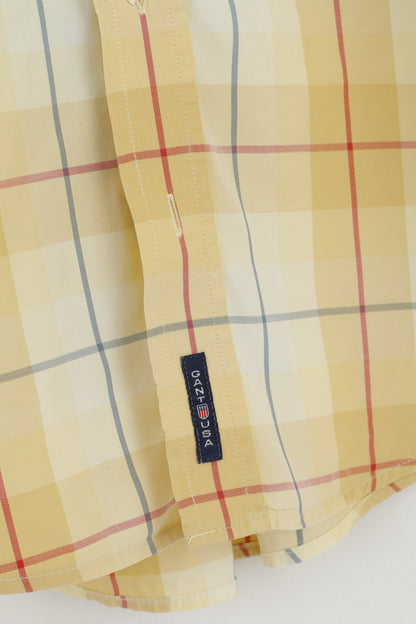 Gant Men M Casual Shirt Yellow Hampton '50 Twill Sport Fit Checkered Cotton Top
