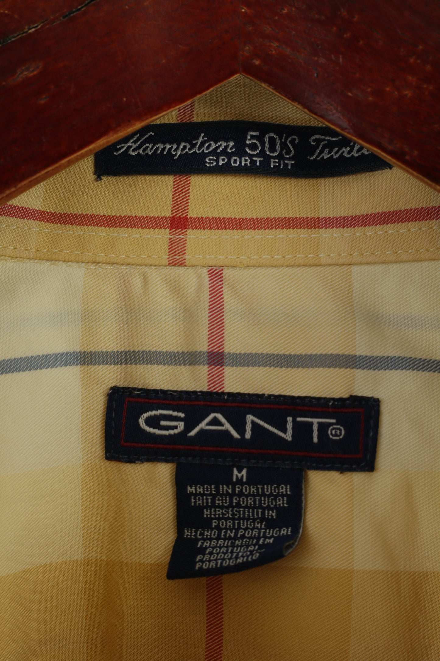 Gant Men M Casual Shirt Yellow Hampton '50 Twill Sport Fit Checkered Cotton Top