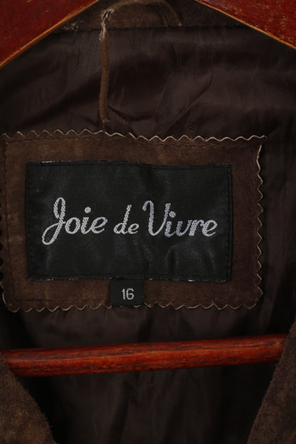 Giacca Joie de Vivre da donna 16 L. Top con bottoni western vintage in pelle scamosciata marrone