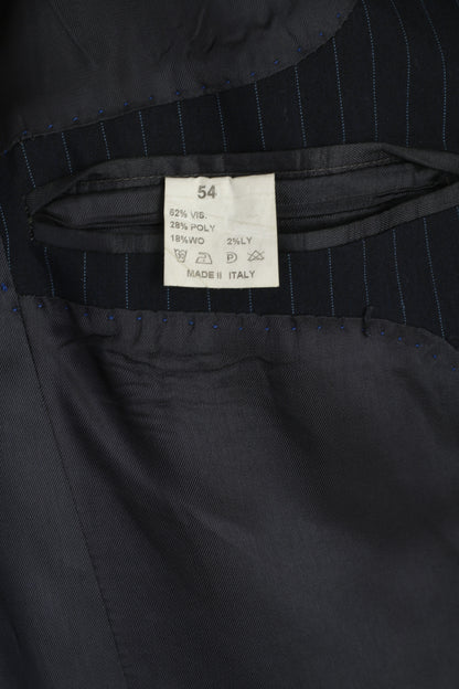 Gaudi Men 54 44 Blazer Navy Wool Striped Single Breasted Italy Vintage Jacket