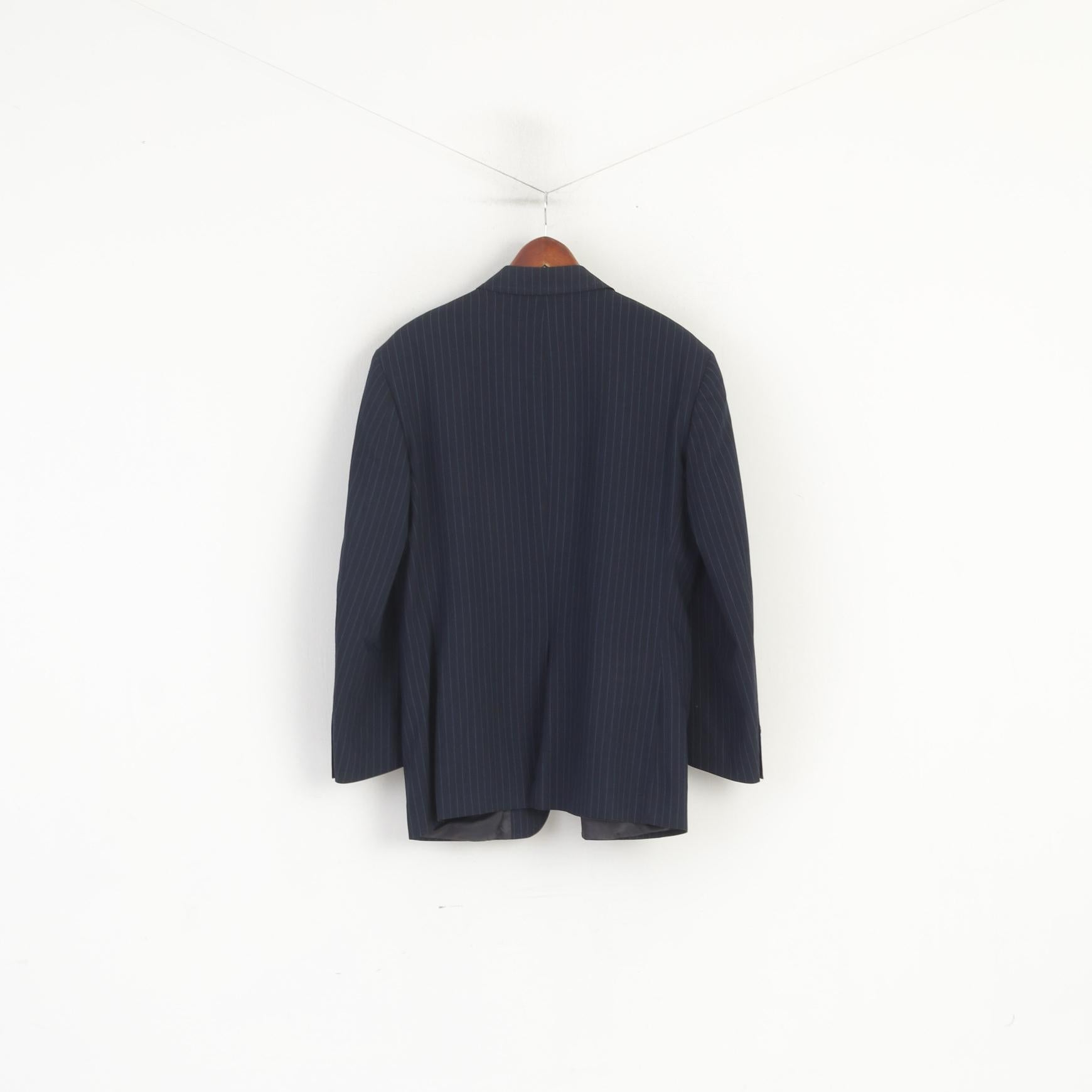 Gaudi Men 54 44 Blazer Navy Wool Striped Single Breasted Italy Vintage Jacket