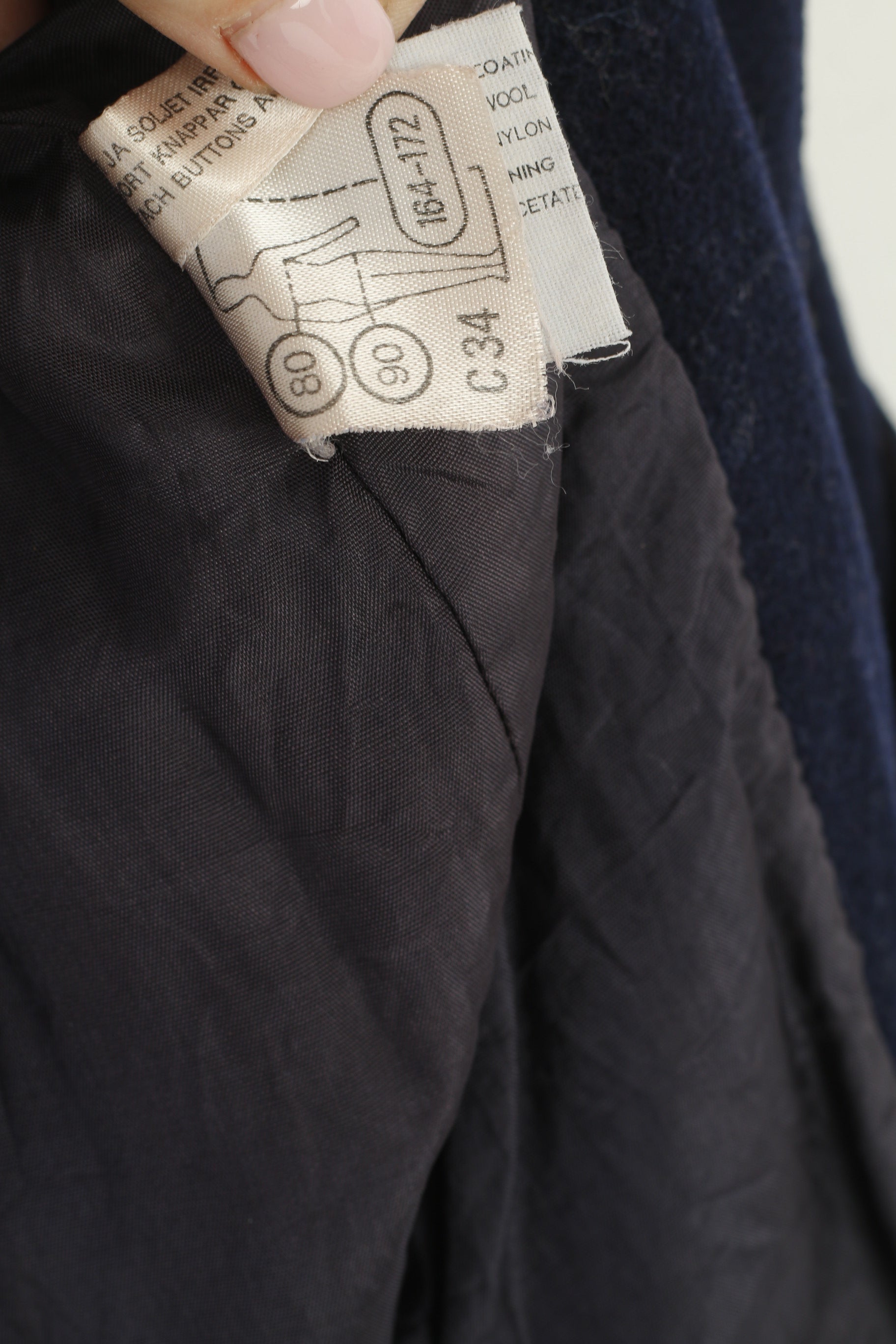 Kestila Femmes 164 XS Manteau Marine Laine vintage Simple Boutonnage Fabriqué en Finlande