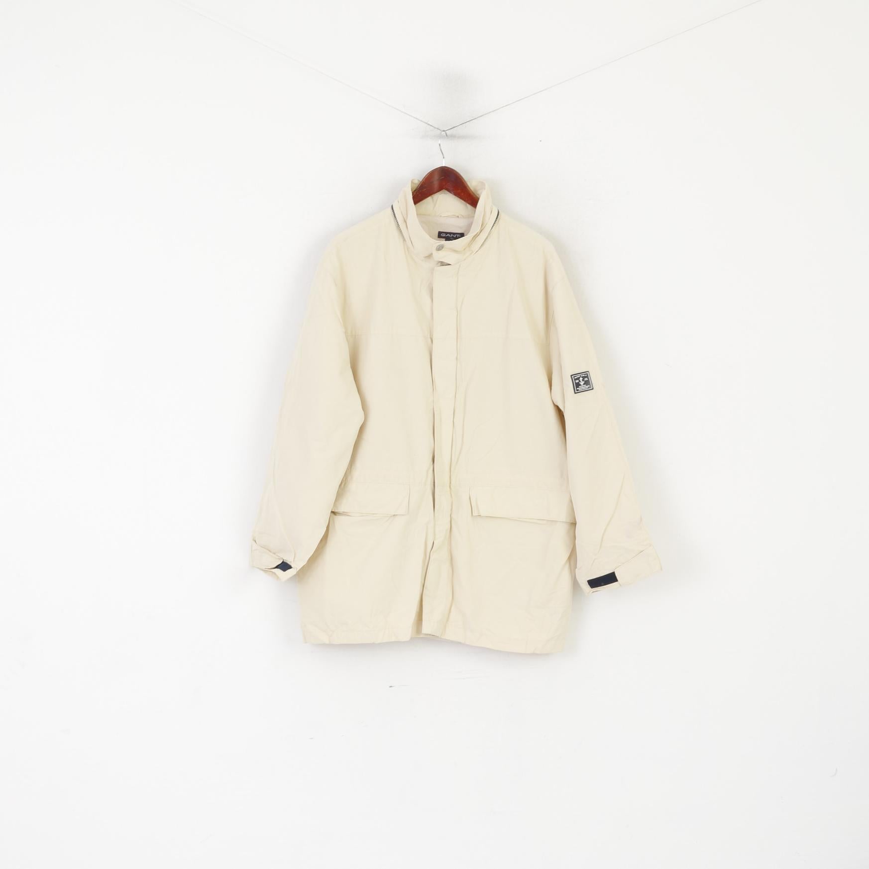 Gant Giacca da uomo L Giacca in cotone beige Navigator Parka Giacca a vento con cerniera intera Top da esterno