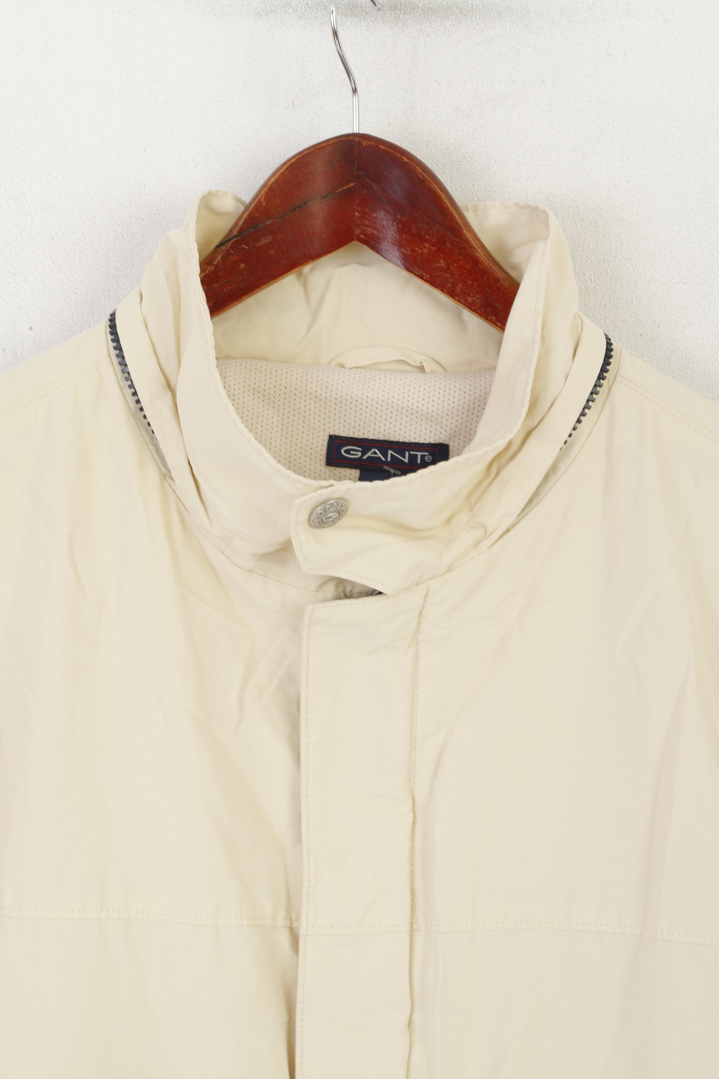 Gant Men L Jacket Beige Cotton Navigator Parka Full Zipper Windcheater Outdoor Top