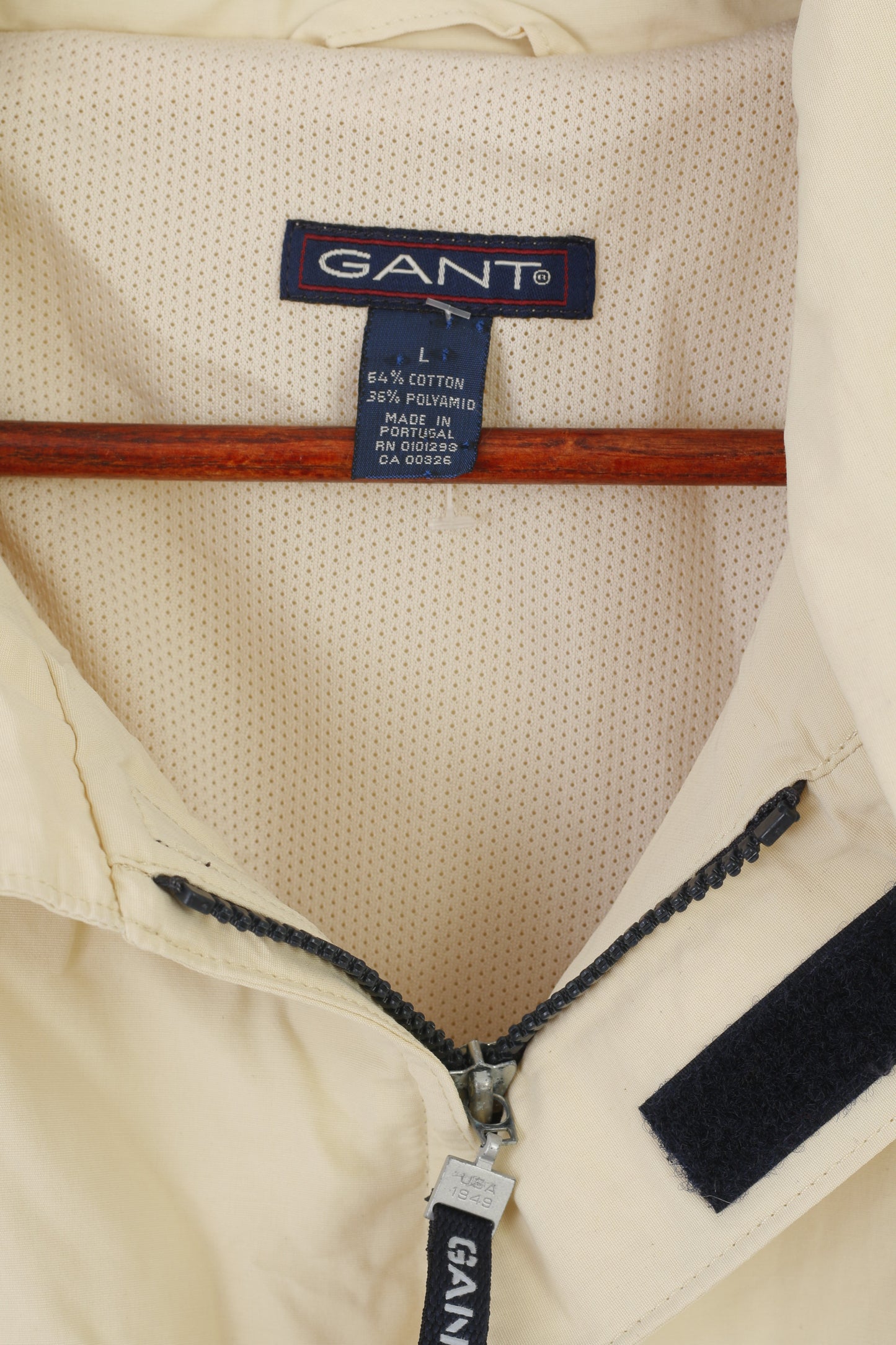 Gant Men L Jacket Beige Cotton Navigator Parka Full Zipper Windcheater Outdoor Top