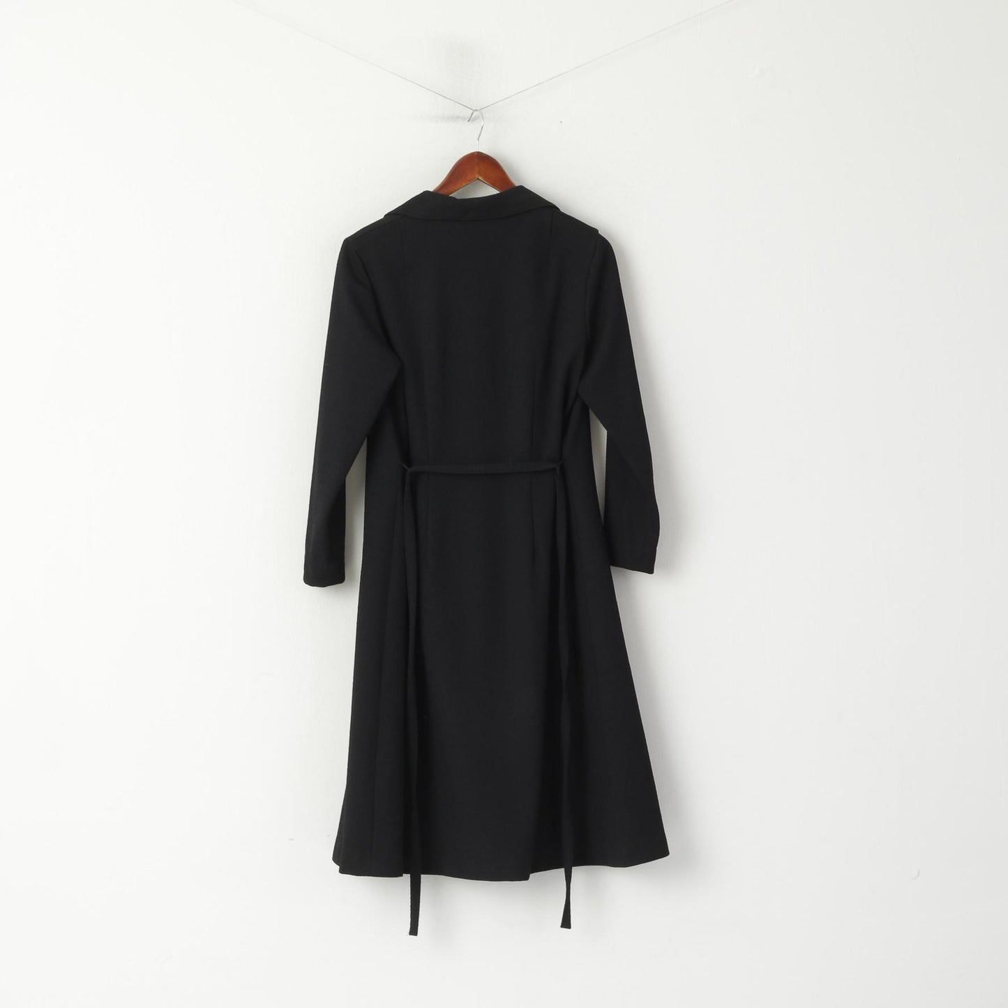 C&amp;A Robe mi-longue noire avec ceinture, manches longues, demi-fermeture éclair, classique rétro pour femme