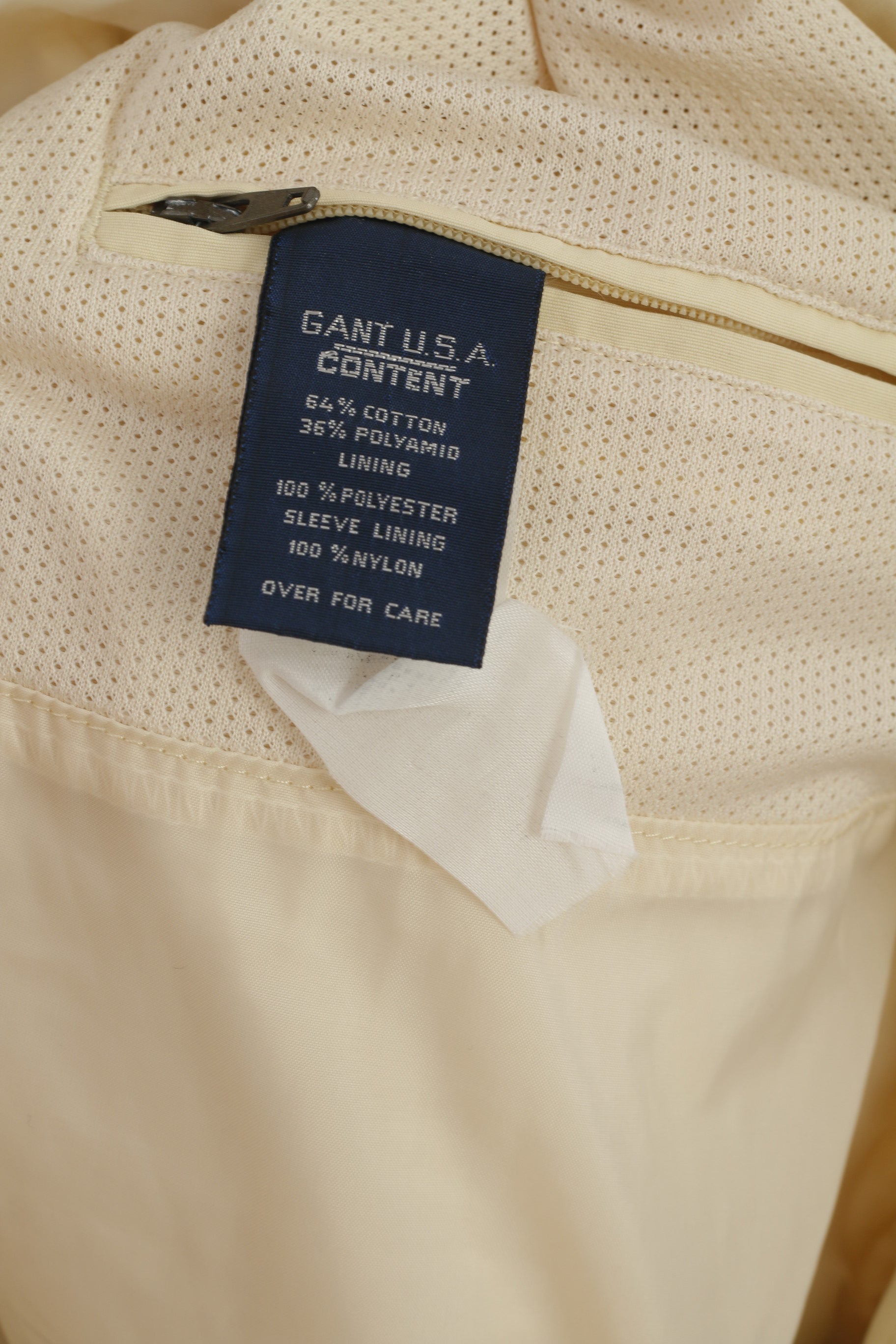 Gant Giacca da uomo L Giacca in cotone beige Navigator Parka Giacca a vento con cerniera intera Top da esterno