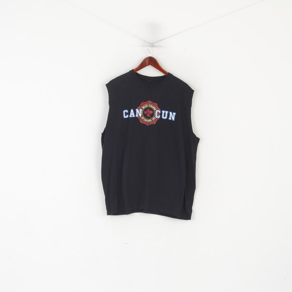Tropical Relax Men XXL Shirt Black Cotton Cancun Beach Paradise Sleeveless Top