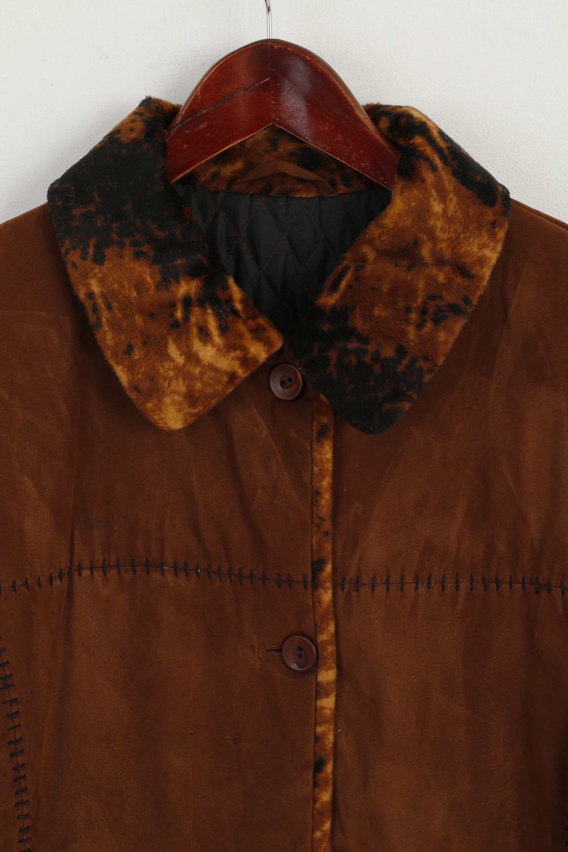 vintage Femmes 16 44 XL Veste Brown Animal Collar Points visibles Boutonné Top