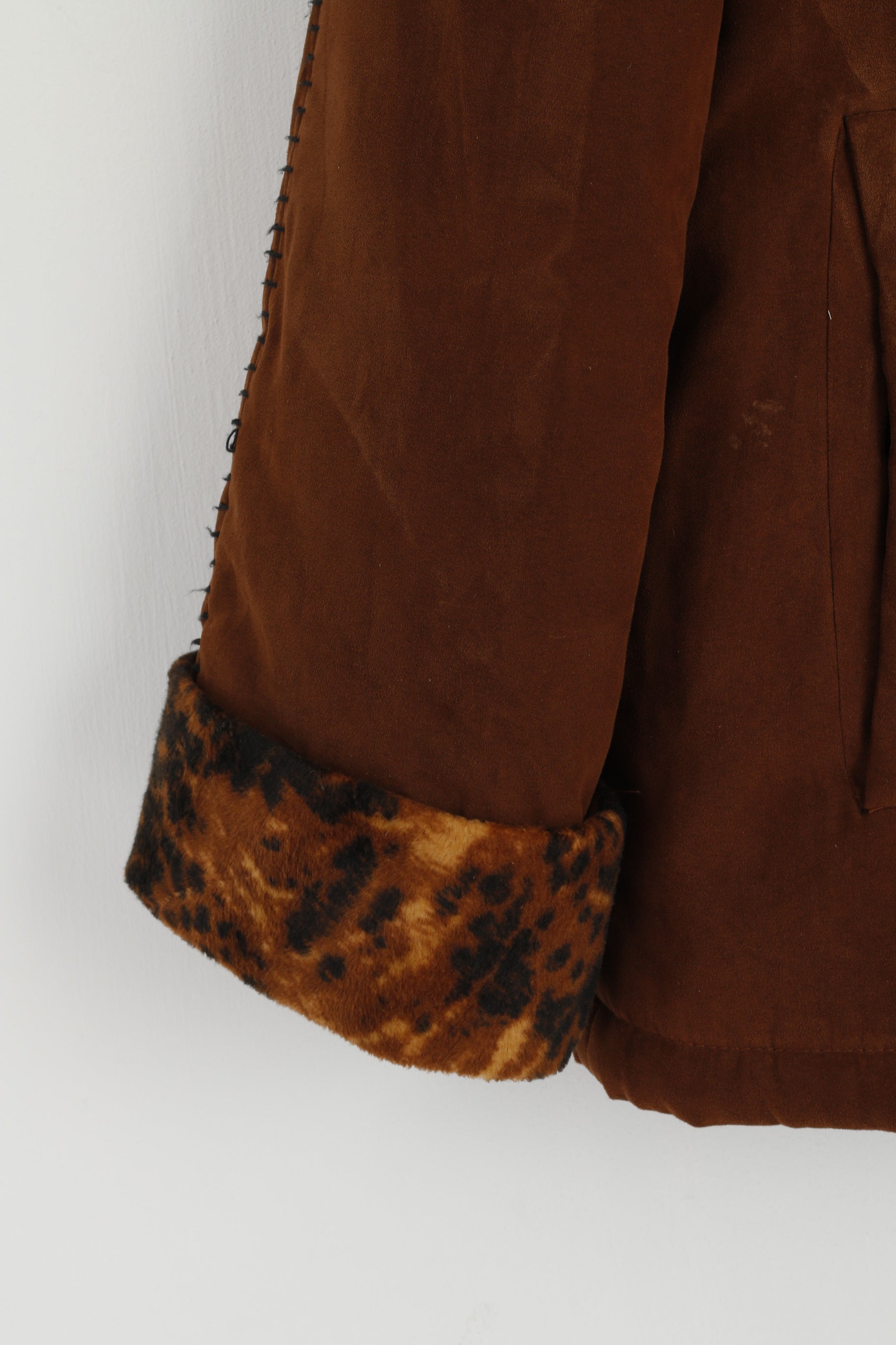 vintage Femmes 16 44 XL Veste Brown Animal Collar Points visibles Boutonné Top