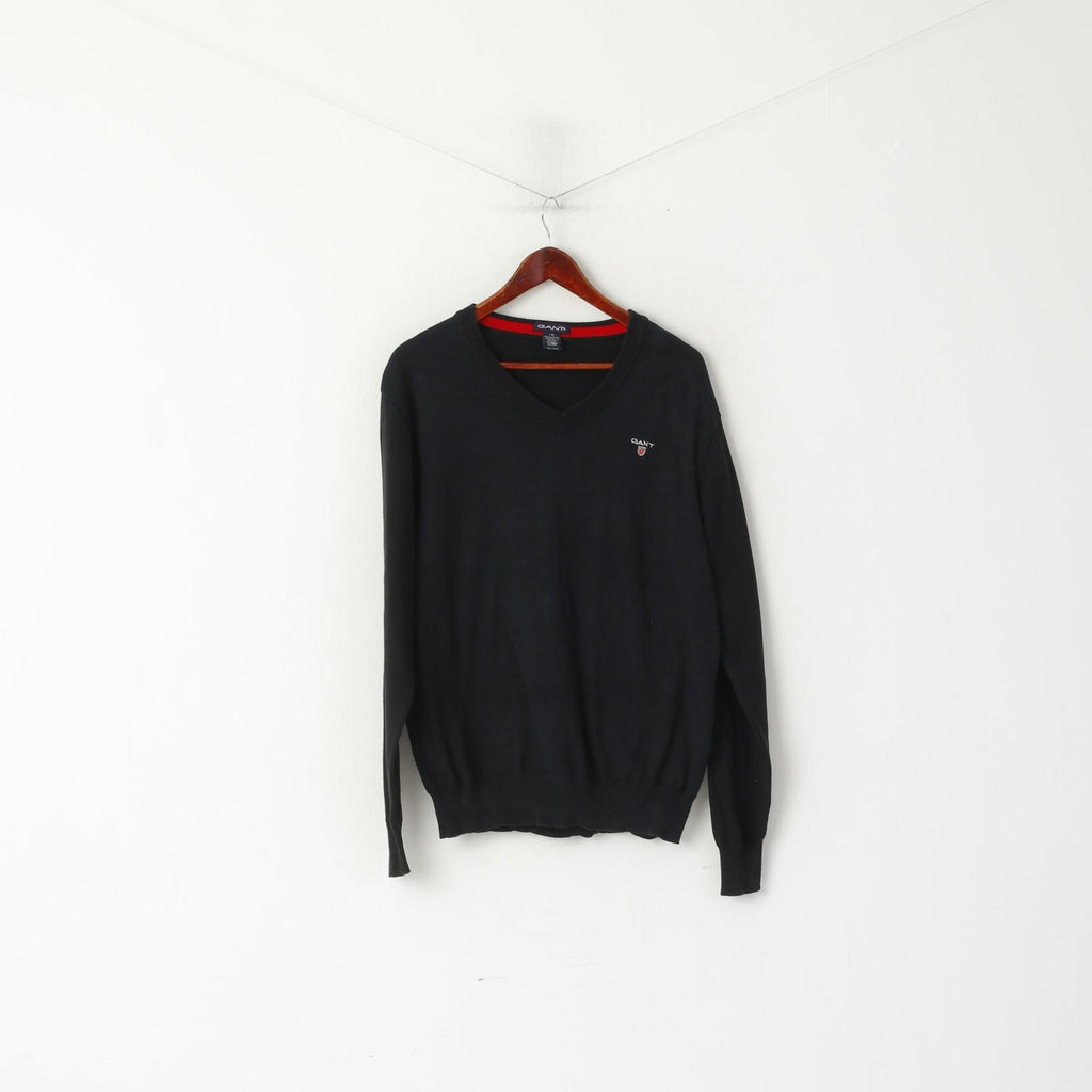Gant Pull Homme 2XL (L) Noir 100% Coton Pull Col V Léger 