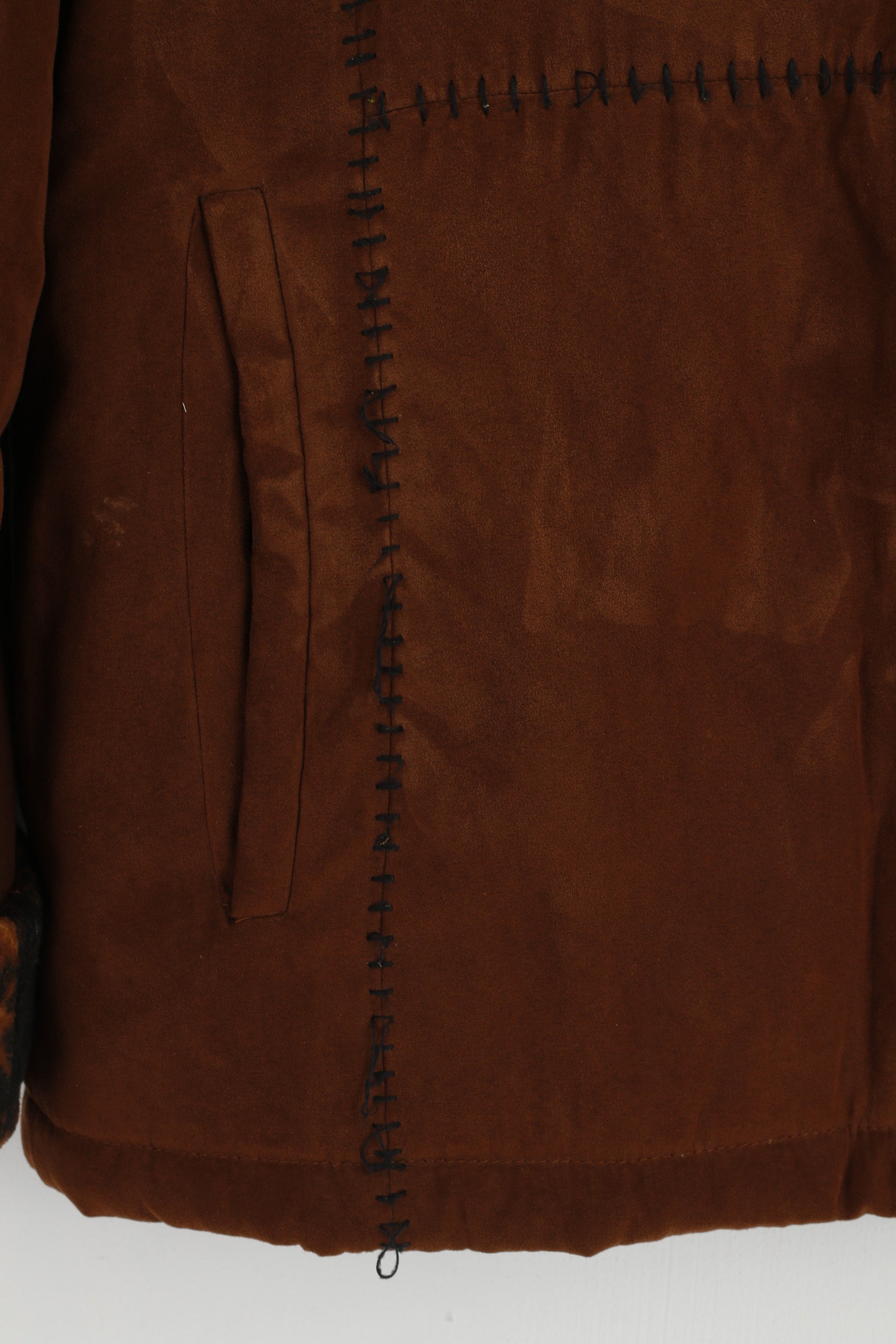 vintage Femmes 16 44 XL Veste Brown Animal Collar Points visibles Boutonné Top