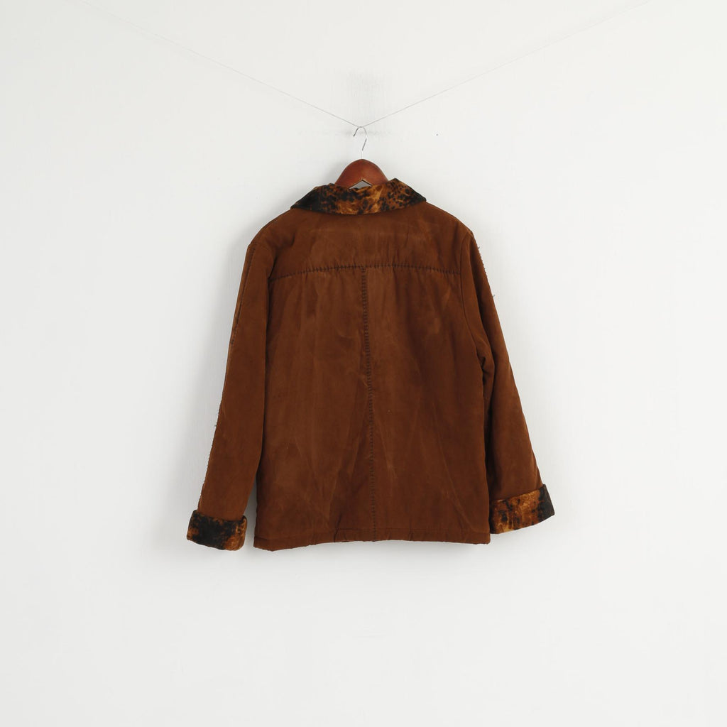 vintage Femmes 16 44 XL Veste Brown Animal Collar Points visibles Boutonné Top