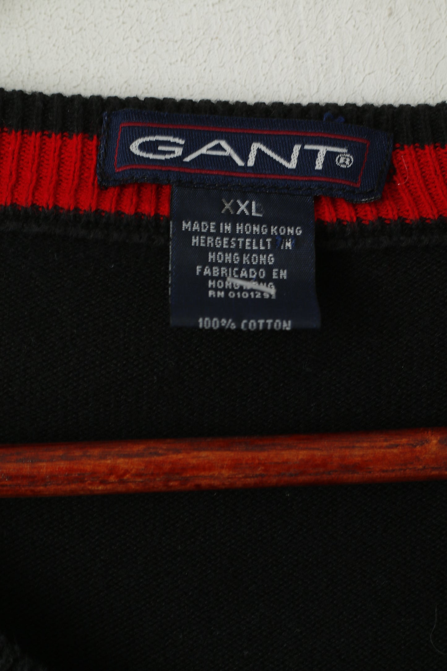 Gant Uomo 2XL (L) Maglione Nero 100% cotone leggero con scollo a V 