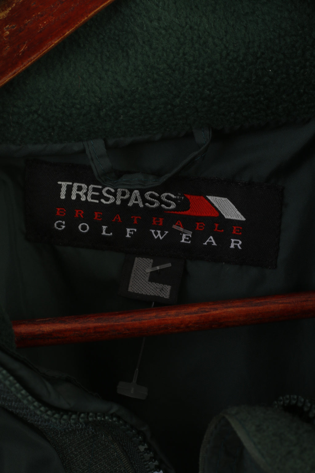 Trespass Abbigliamento da golf traspirante Giacca da uomo L Giacca verde in nylon impermeabile con cappuccio nascosto