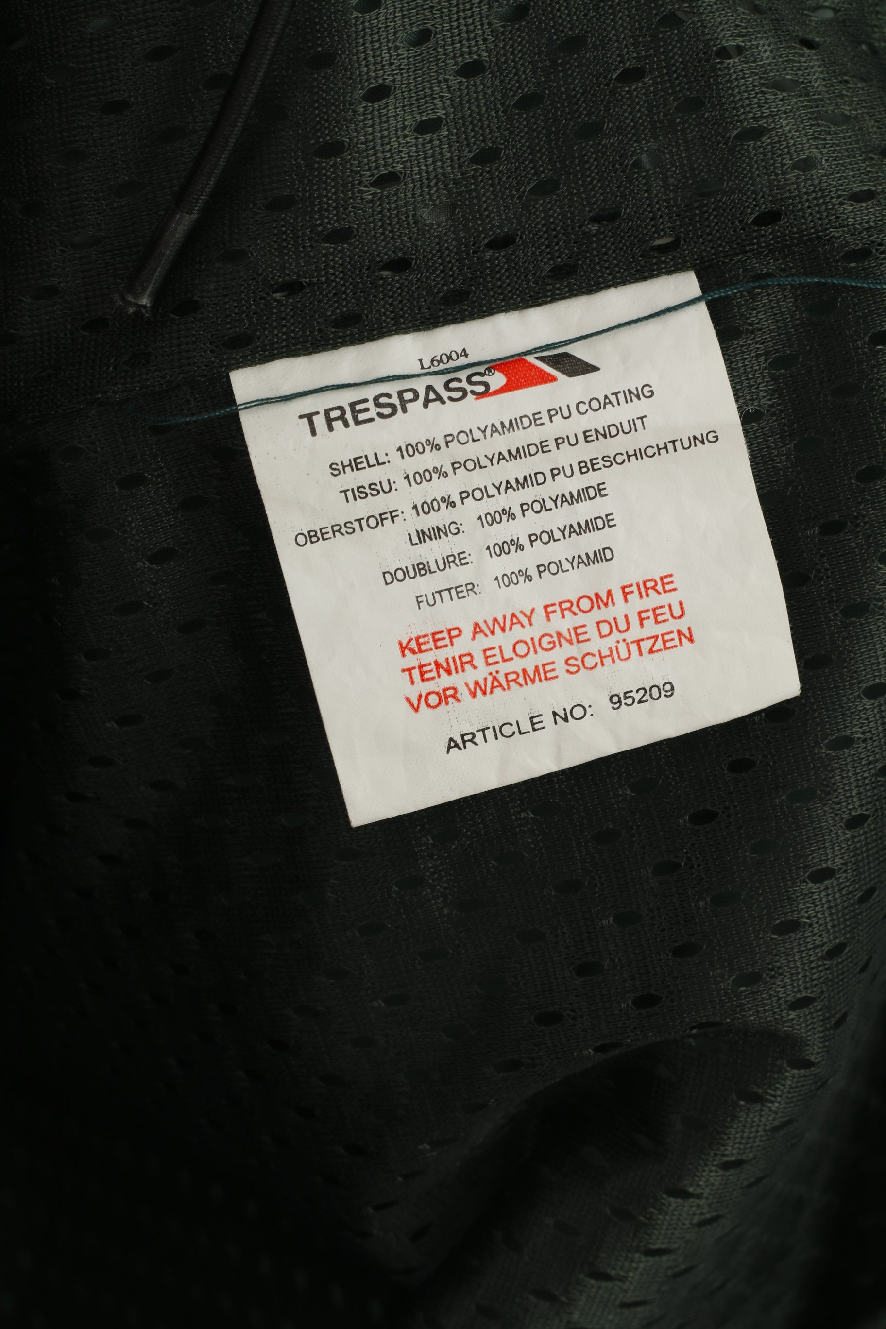 Trespass Abbigliamento da golf traspirante Giacca da uomo L Giacca verde in nylon impermeabile con cappuccio nascosto