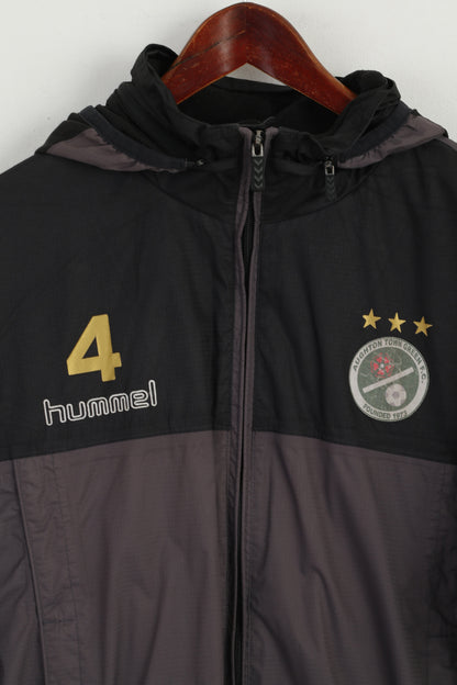 Hummel Men XL Jacket Grey Aughton Town Green FC #4 Hooded Zip Up Football Top