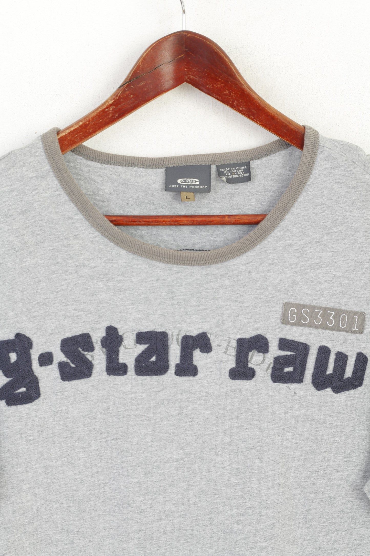 G-Star Raw Men L Shirt Grey Cotton Graphic Emroidered Crew Neck Classic Top