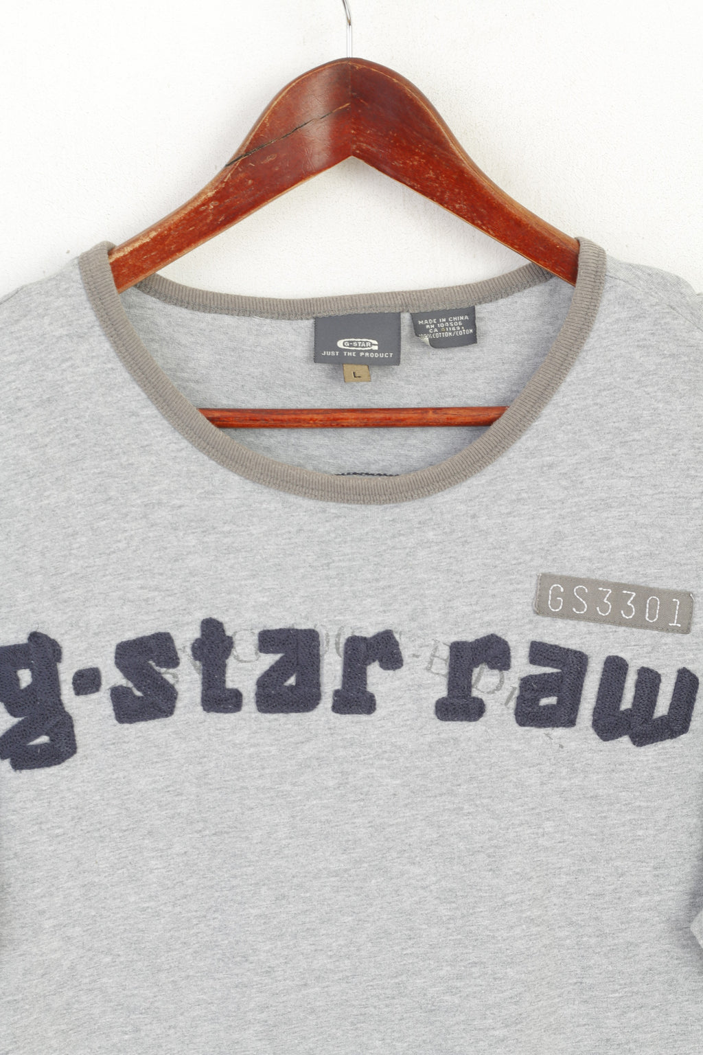 G-Star Raw Men L Shirt Gris Coton Graphique Emroidered Crew Neck Classic Top