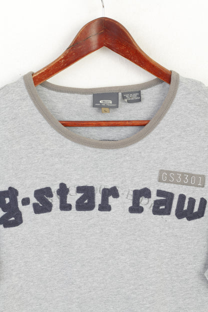 G-Star Raw Men L Shirt Grey Cotton Graphic Emroidered Crew Neck Classic Top