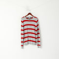 Hilfiger Denim Men L (M) Jumper Gris Rouge Coton Rayé Ras Du Cou Pull