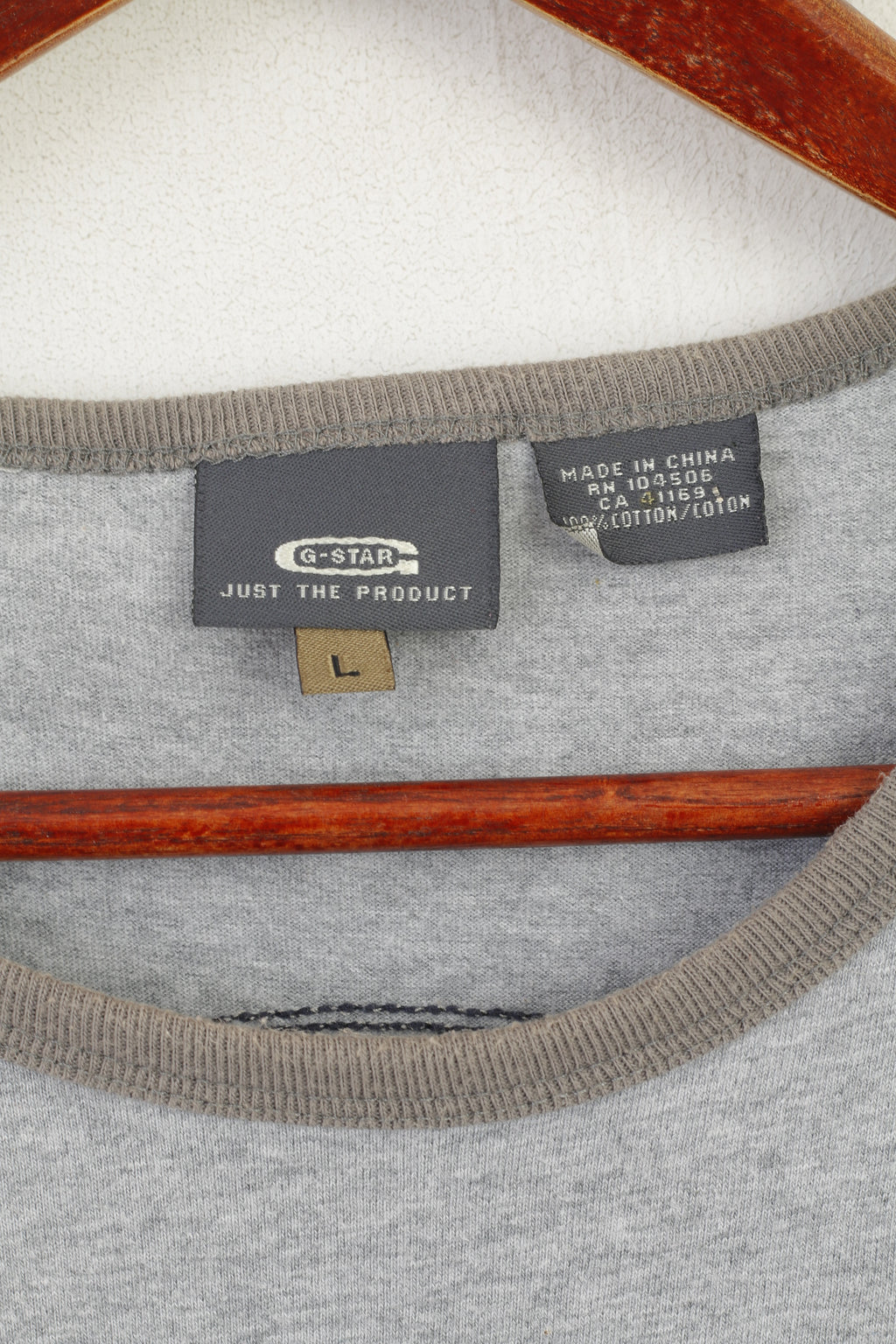 G-Star Raw Men L Shirt Gris Coton Graphique Emroidered Crew Neck Classic Top