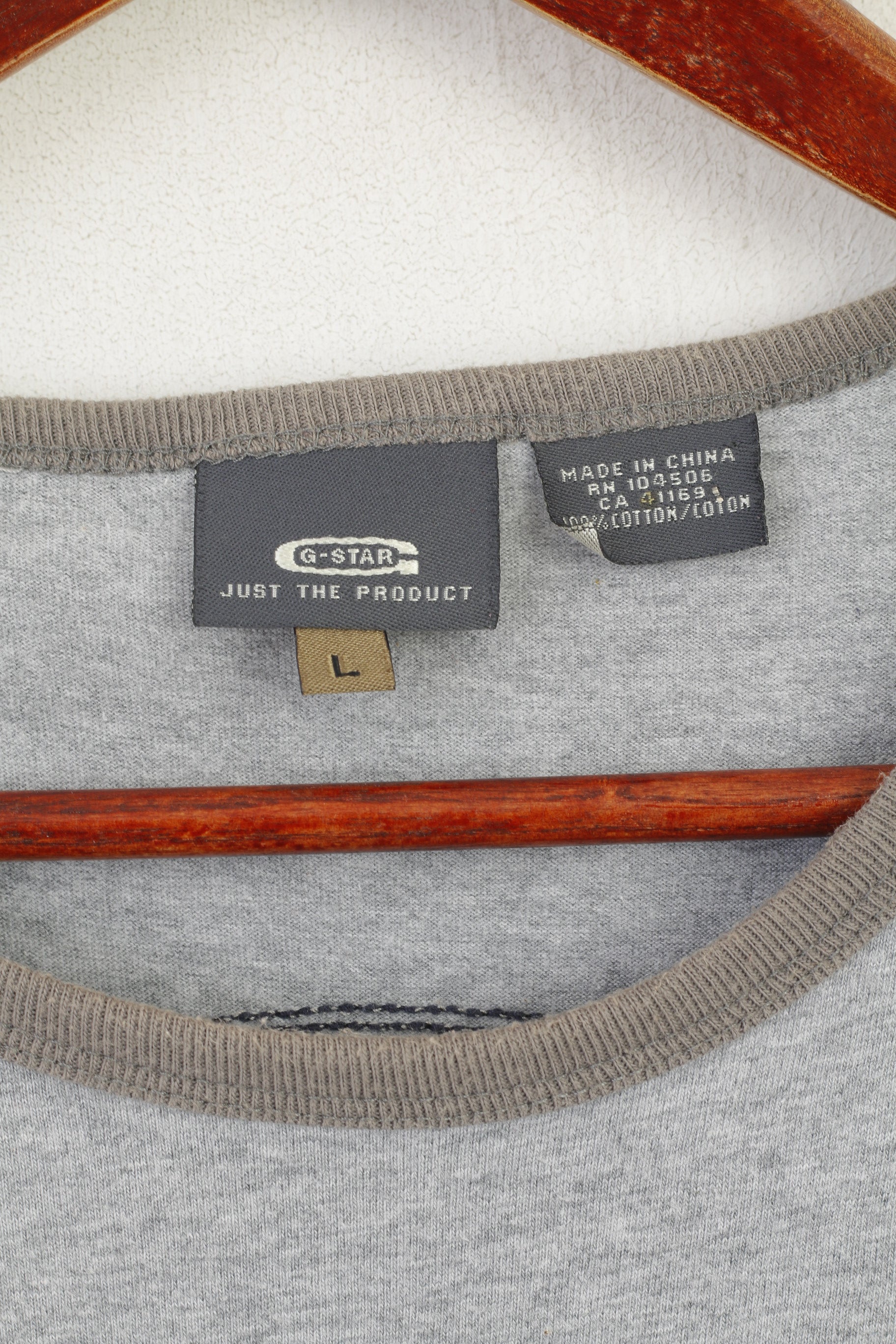 G-Star Raw Men L Shirt Gris Coton Graphique Emroidered Crew Neck Classic Top