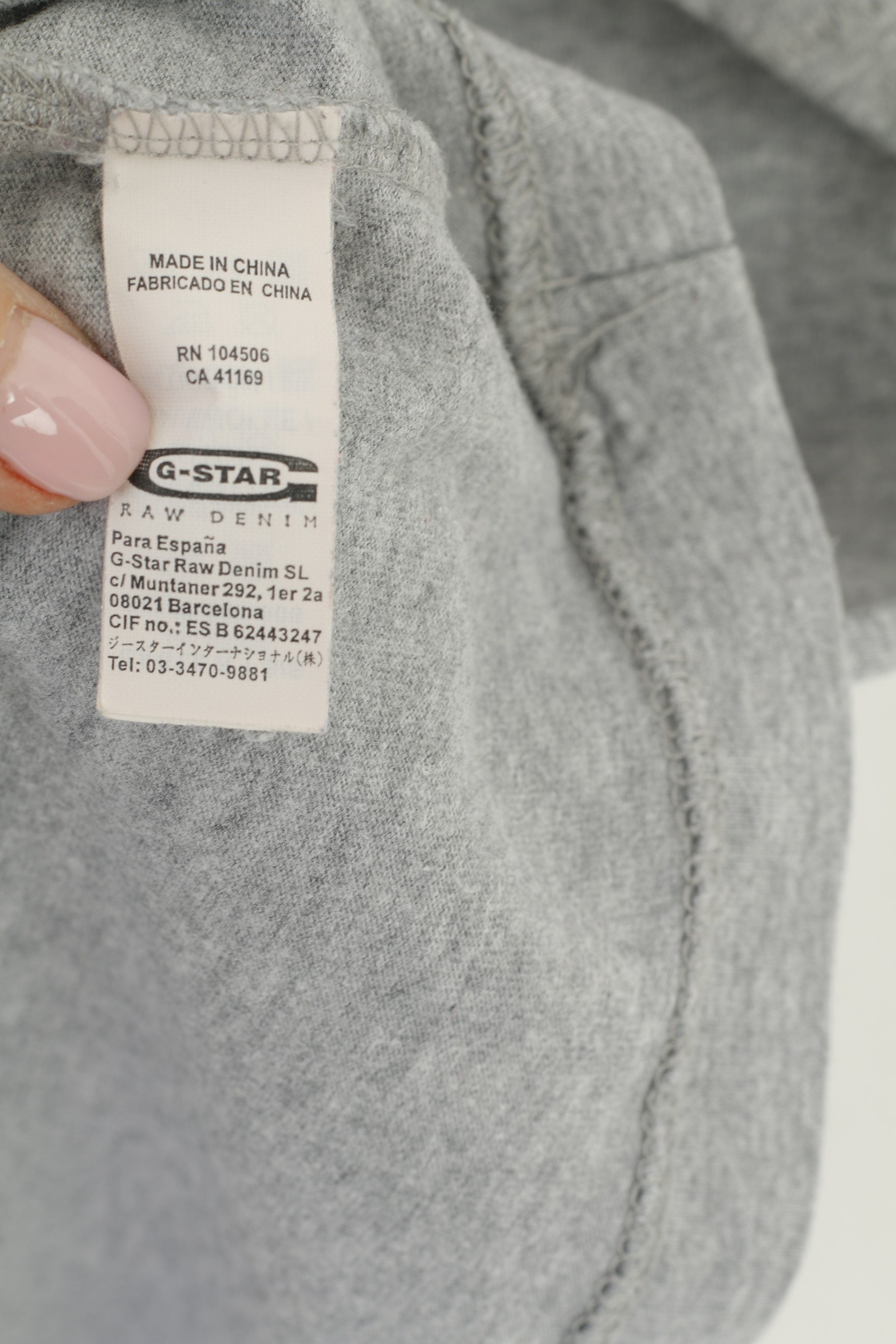 G-Star Raw Men L Shirt Gris Coton Graphique Emroidered Crew Neck Classic Top