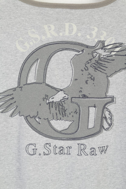 G-Star Raw Men L Shirt Grey Cotton Graphic Emroidered Crew Neck Classic Top