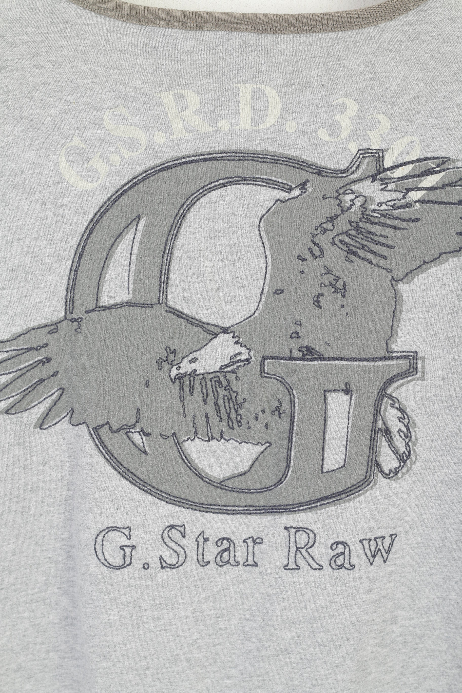 G-Star Raw Men L Shirt Gris Coton Graphique Emroidered Crew Neck Classic Top