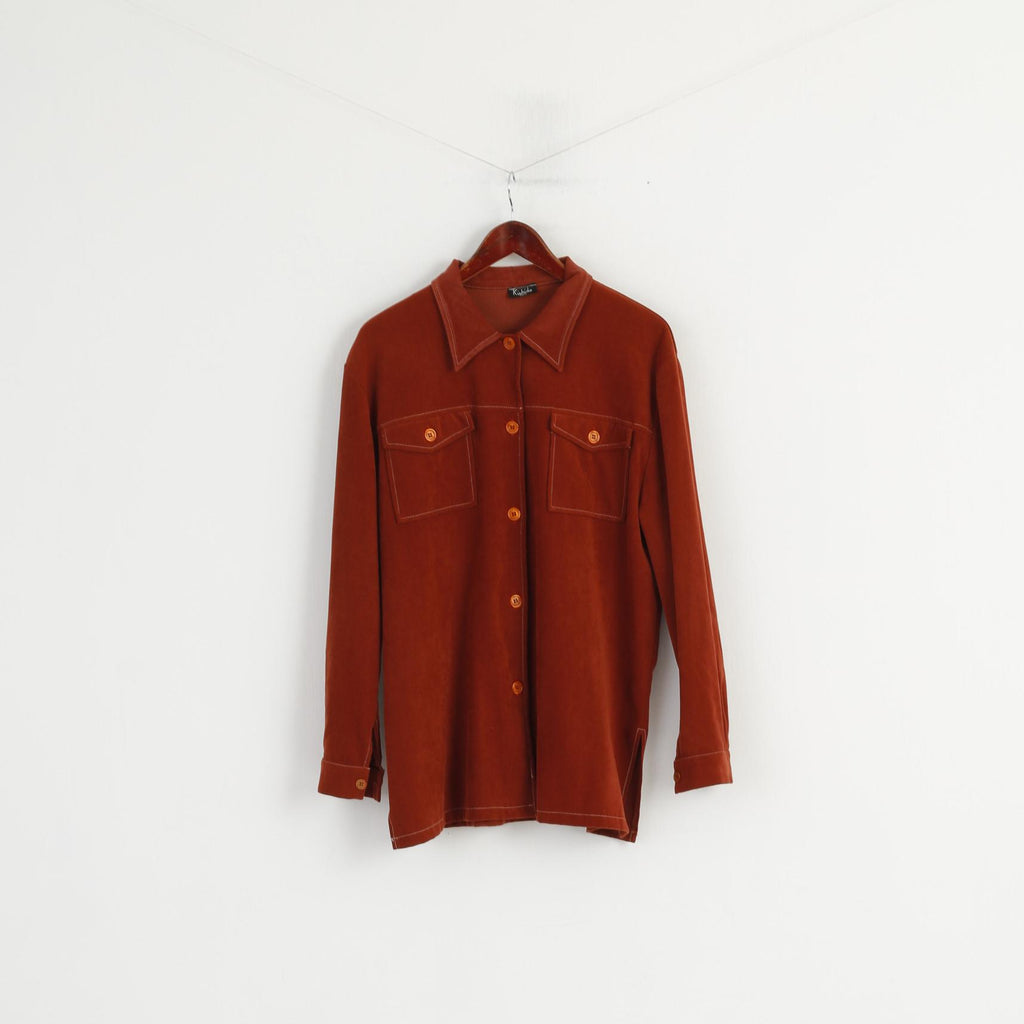 Camicia casual Kishido Paris da donna 42 XL Mattone arancione morbido Top classico a due tasche