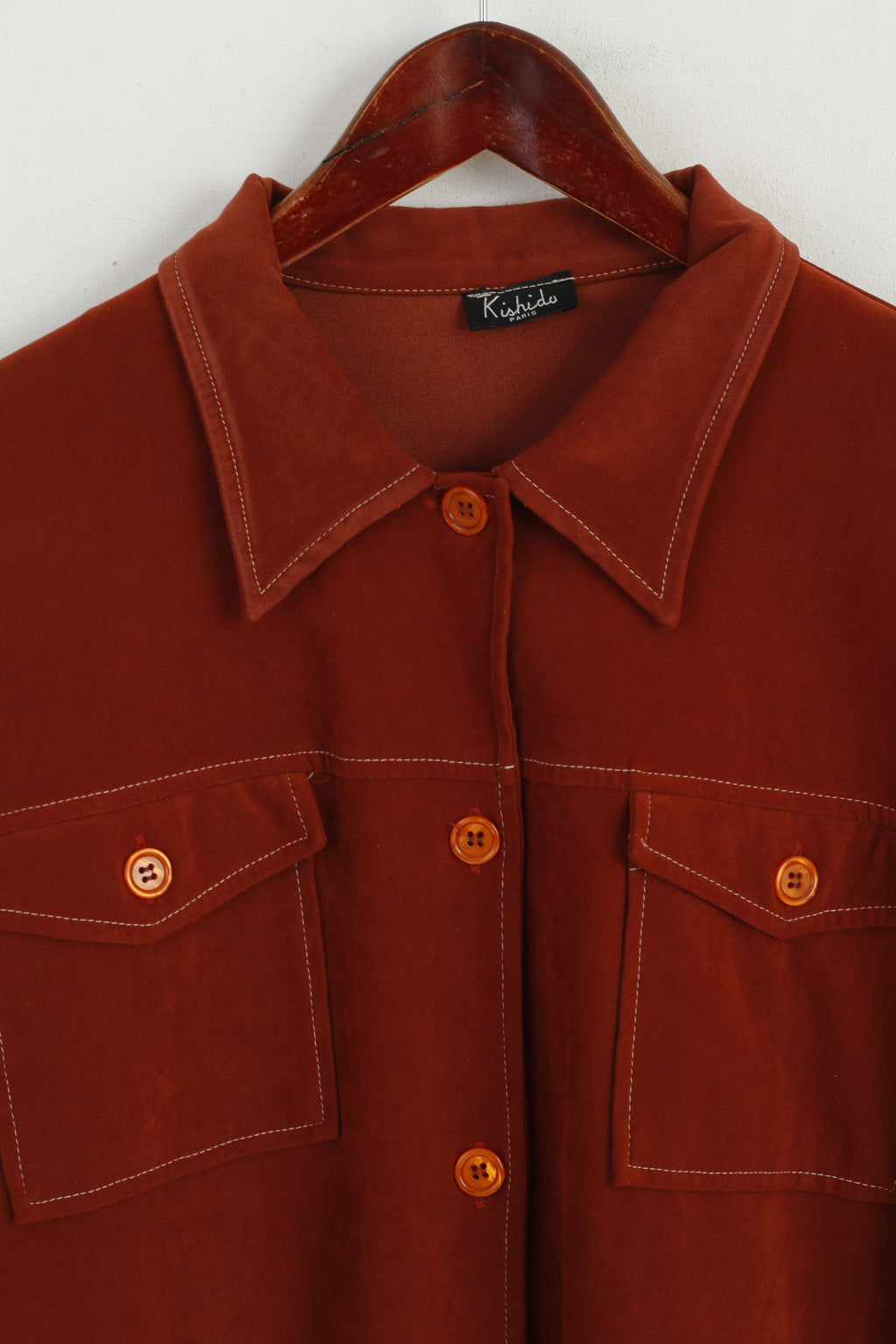 Camicia casual Kishido Paris da donna 42 XL Mattone arancione morbido Top classico a due tasche