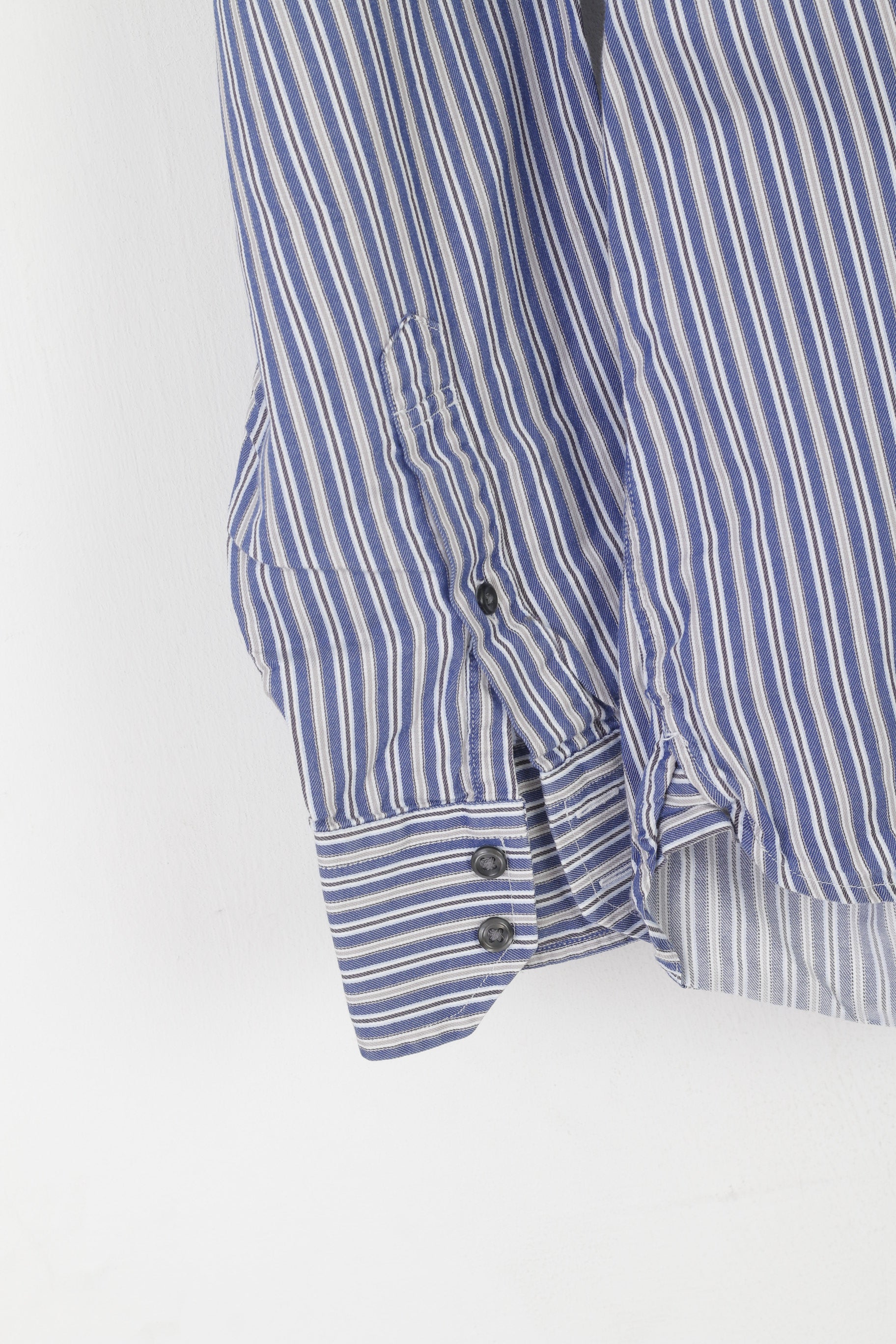 Tommy Hilfiger Men XL Casual Shirt Blue Cotton Striped Button Down Collar Top