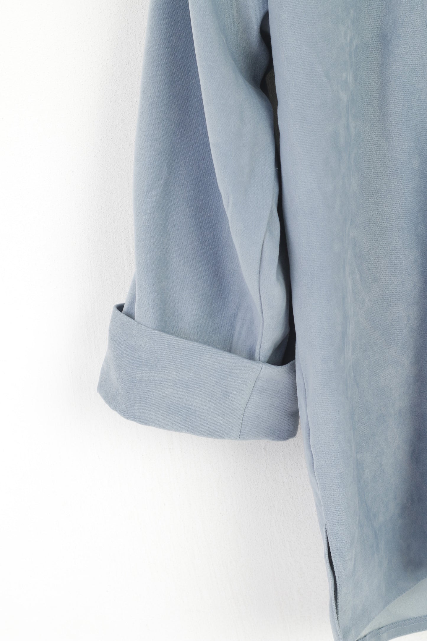 Ashild Women 42 L Shirt Blue Vintage Full Zipper 7/8 Sleeve Retro Soft Top