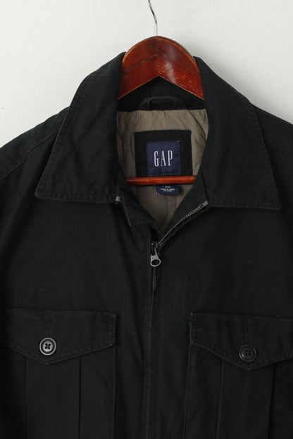 GAP Men M Jacket Black Padded Cotton Full Zipper Pocket Heritage Casual Top